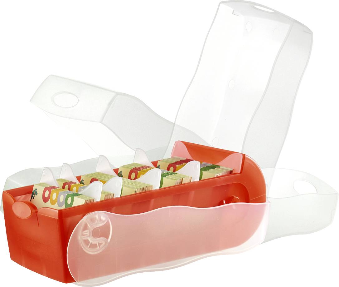 HAN CROCO 997-617 Karteibox Transluzent, Rot max. Anzahl der Karten: 900 Karten DIN A7 quer inkl. 100 linierten Karten