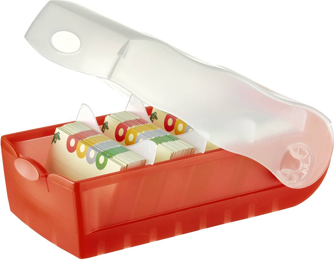 HAN CROCO 997-617 Karteibox Transluzent, Rot max. Anzahl der Karten: 900 Karten DIN A7 quer inkl. 100 linierten Karten