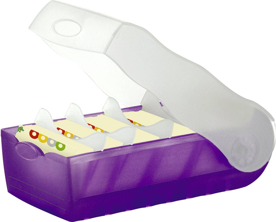 HAN CROCO 998-673 Karteibox Transluzent, Lila max. Anzahl der Karten: 500 Karten DIN A8 quer inkl. 100 linierten Karten