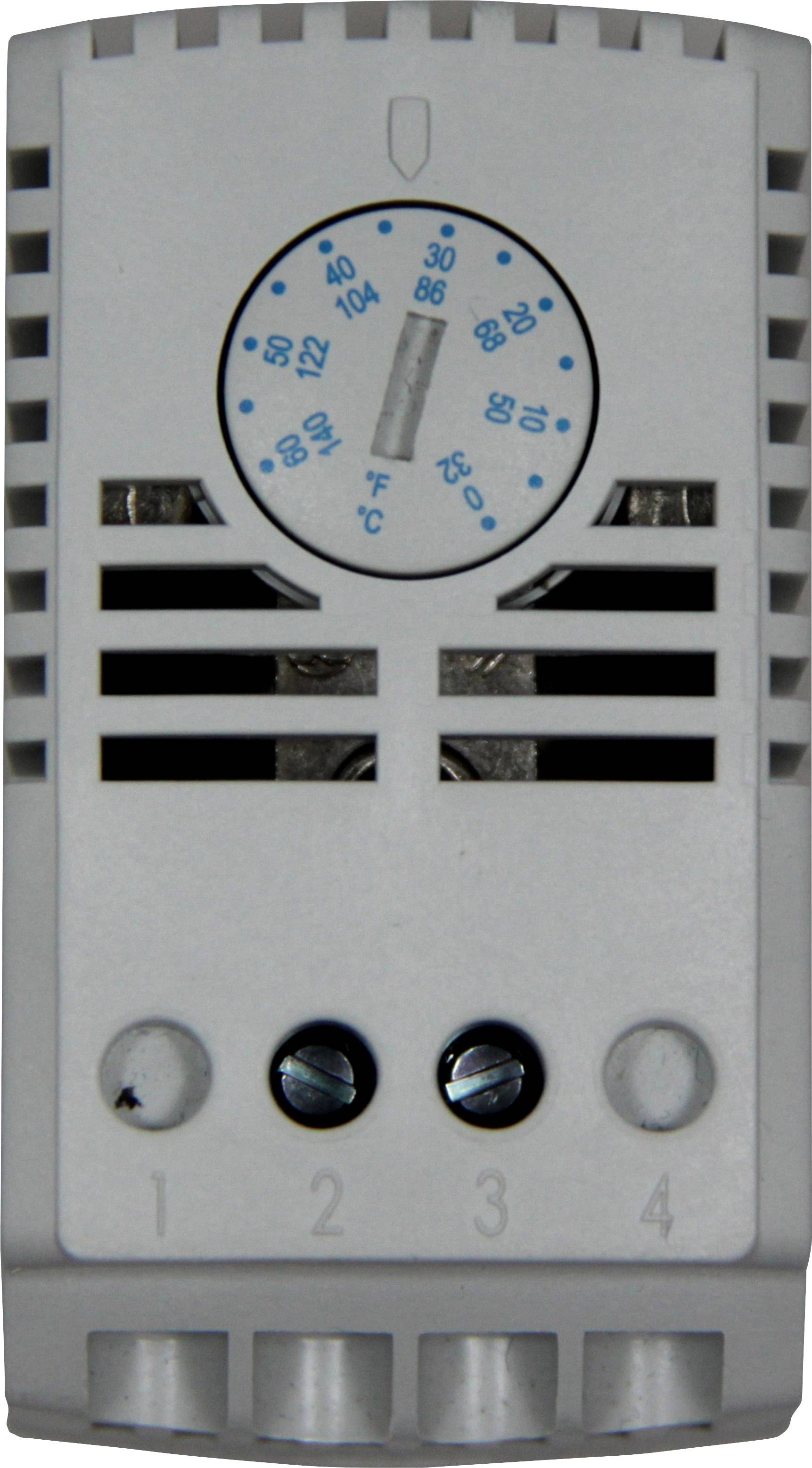 Thermostat mit integriertem Temperaturregler und Skala von 0 bis 60 Grad Celsius. Enthält Drehknopf zur Temperaturanpassung.