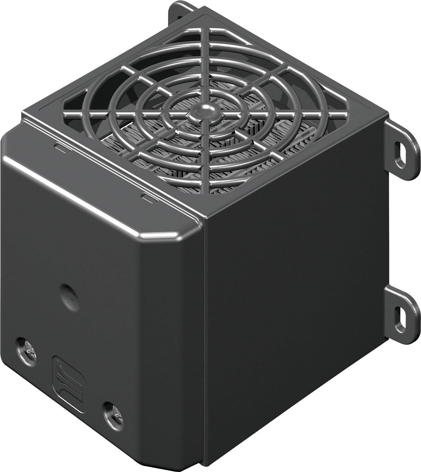 Kleiner schwarzer Lüfter mit Schutzgitter, geeignet zur Belüftung elektronischer Geräte oder zur Kühlung.