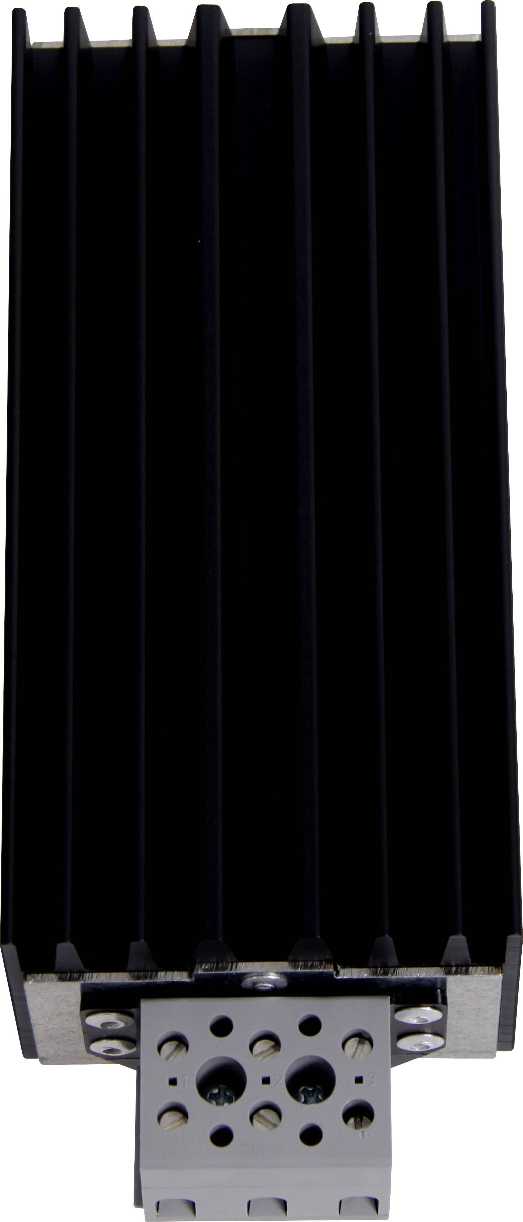 Ein schwarzer Aluminium-Kühlkörper mit Rippenstruktur, montiert auf einem grauen Metallteil mit Bohrungen und Schrauben.