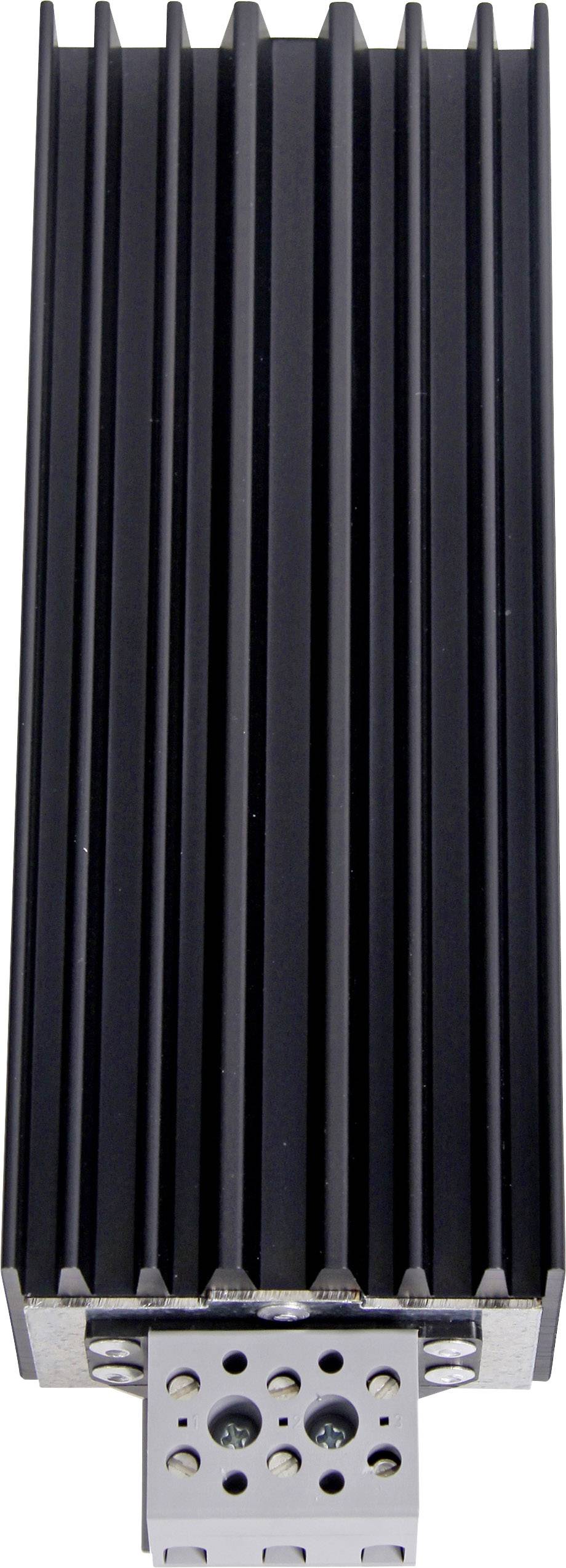 Schwarzer Metallkühlkörper mit horizontalen Rippen, zur Wärmeableitung in elektronischen Geräten, auf weißem Hintergrund.