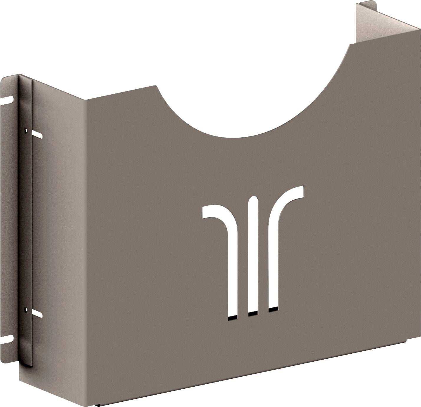 Metallene Wandhalterung in Braun mit dekorativem Ausschnitt-Design und abgerundeten Kanten. Geeignet zur Ablage von Gegenständen.