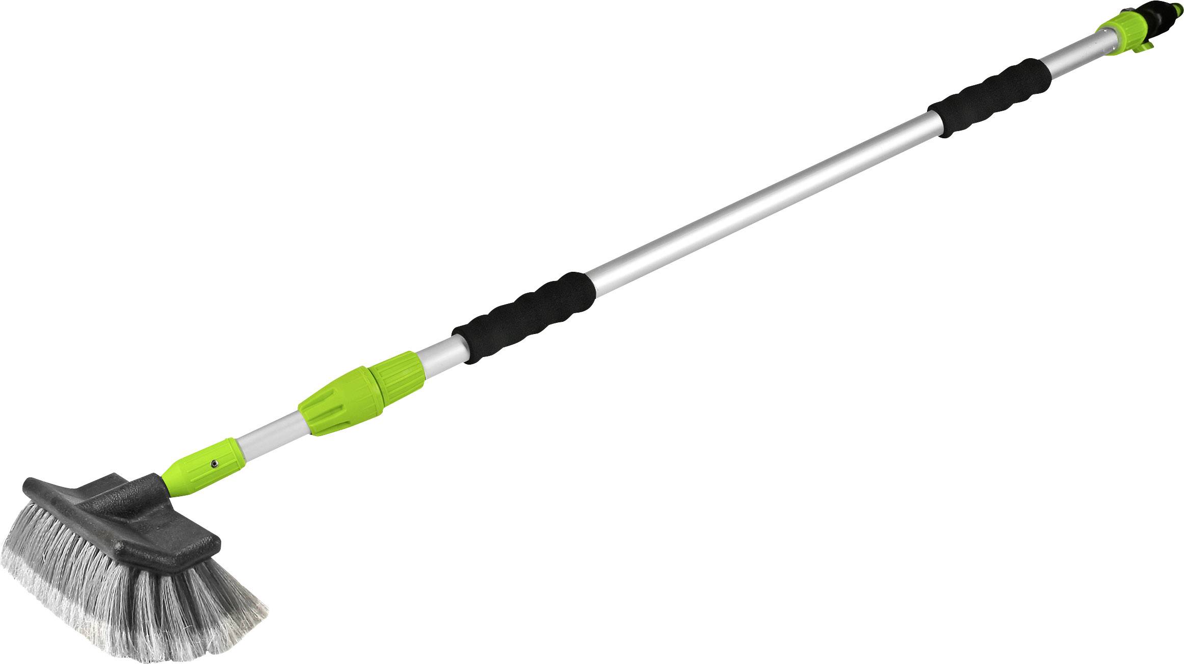 Teleskopbürste mit grünem Griff und Borsten, ideal zum Reinigen schwer zugänglicher Stellen oder großer Flächen.