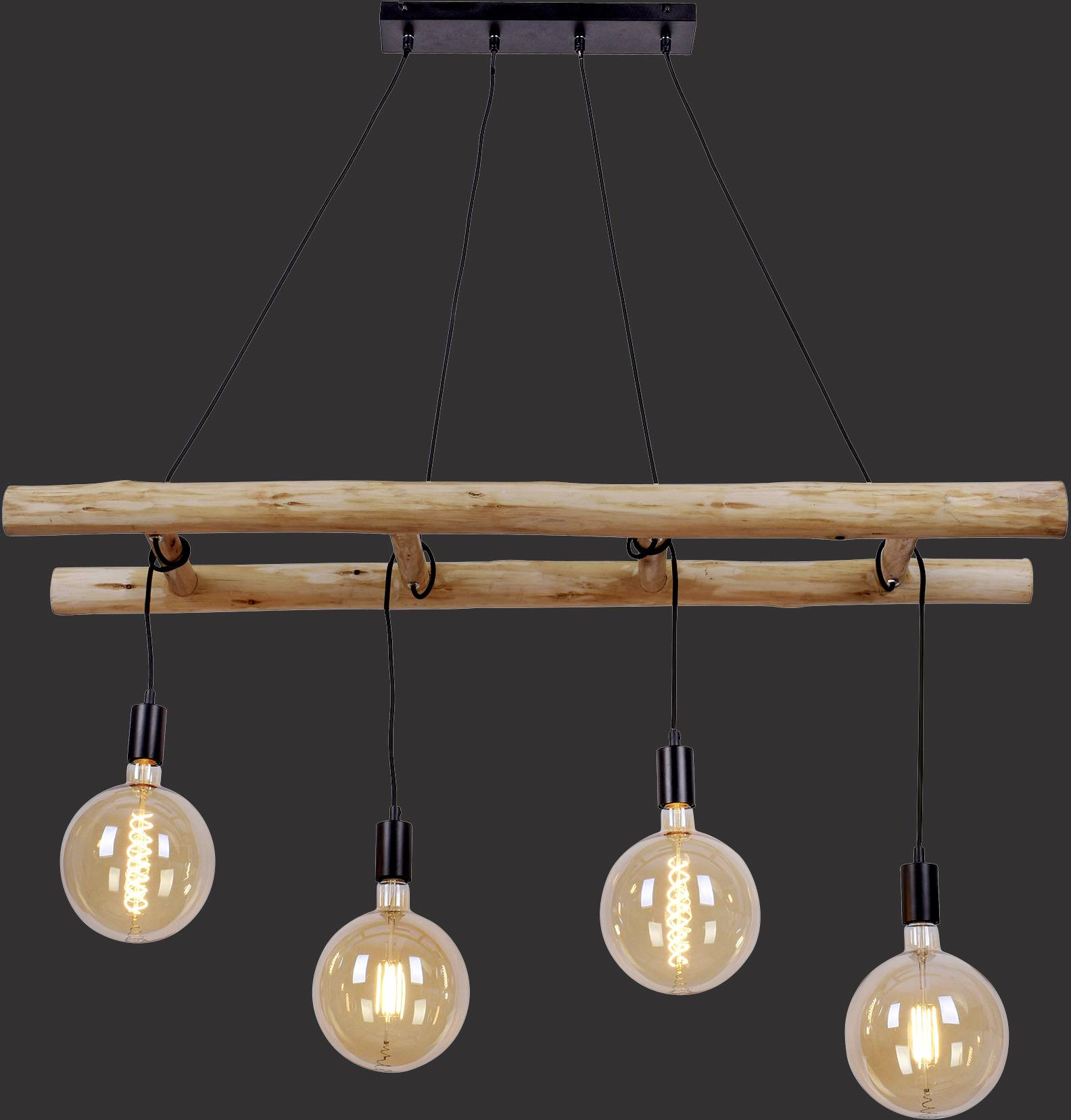 Just Light Edgar 15025-18 Pendelleuchte LED E27 120 W Holz, Schwarz