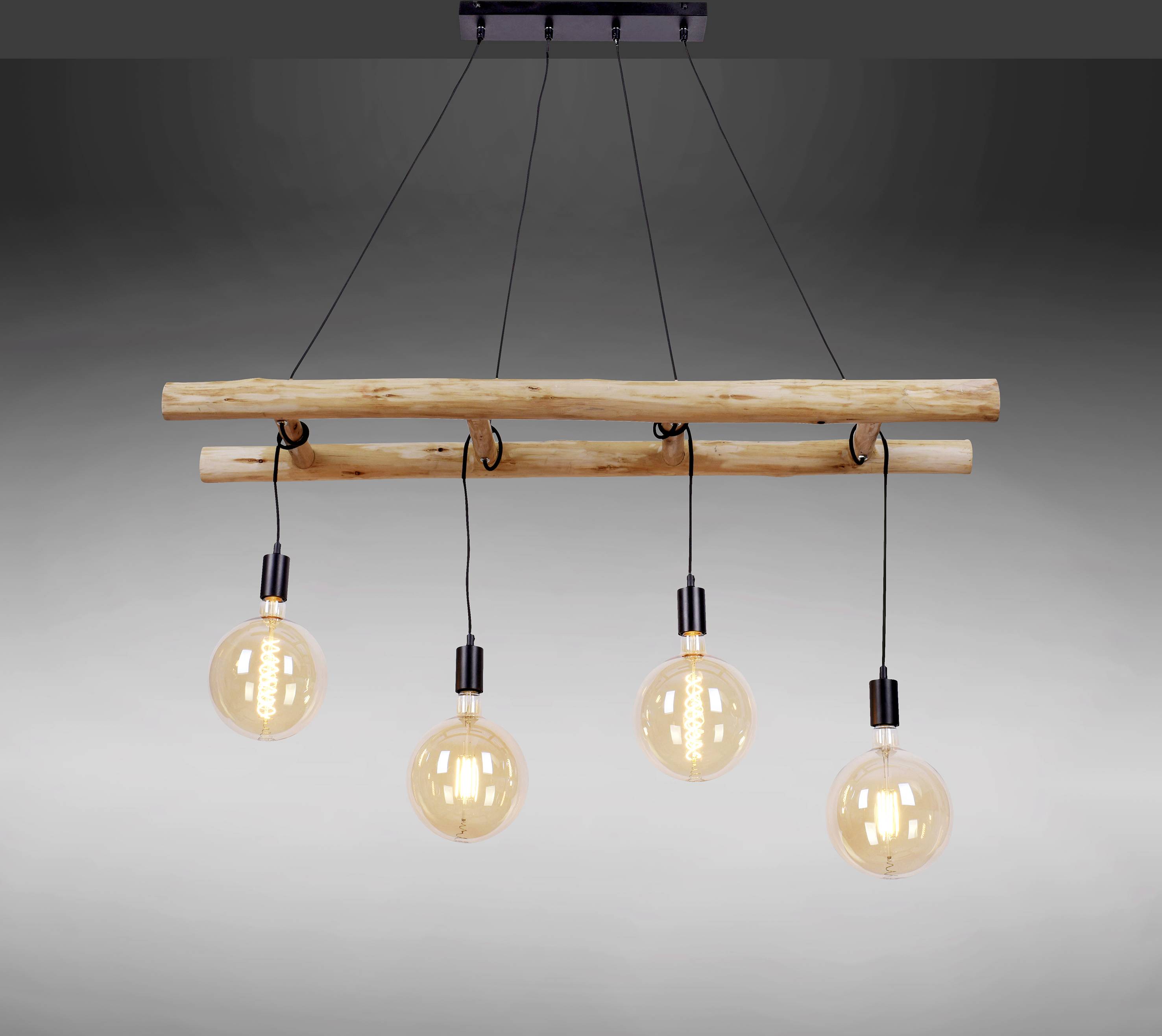 Just Light Edgar 15025-18 Pendelleuchte LED E27 120 W Holz, Schwarz