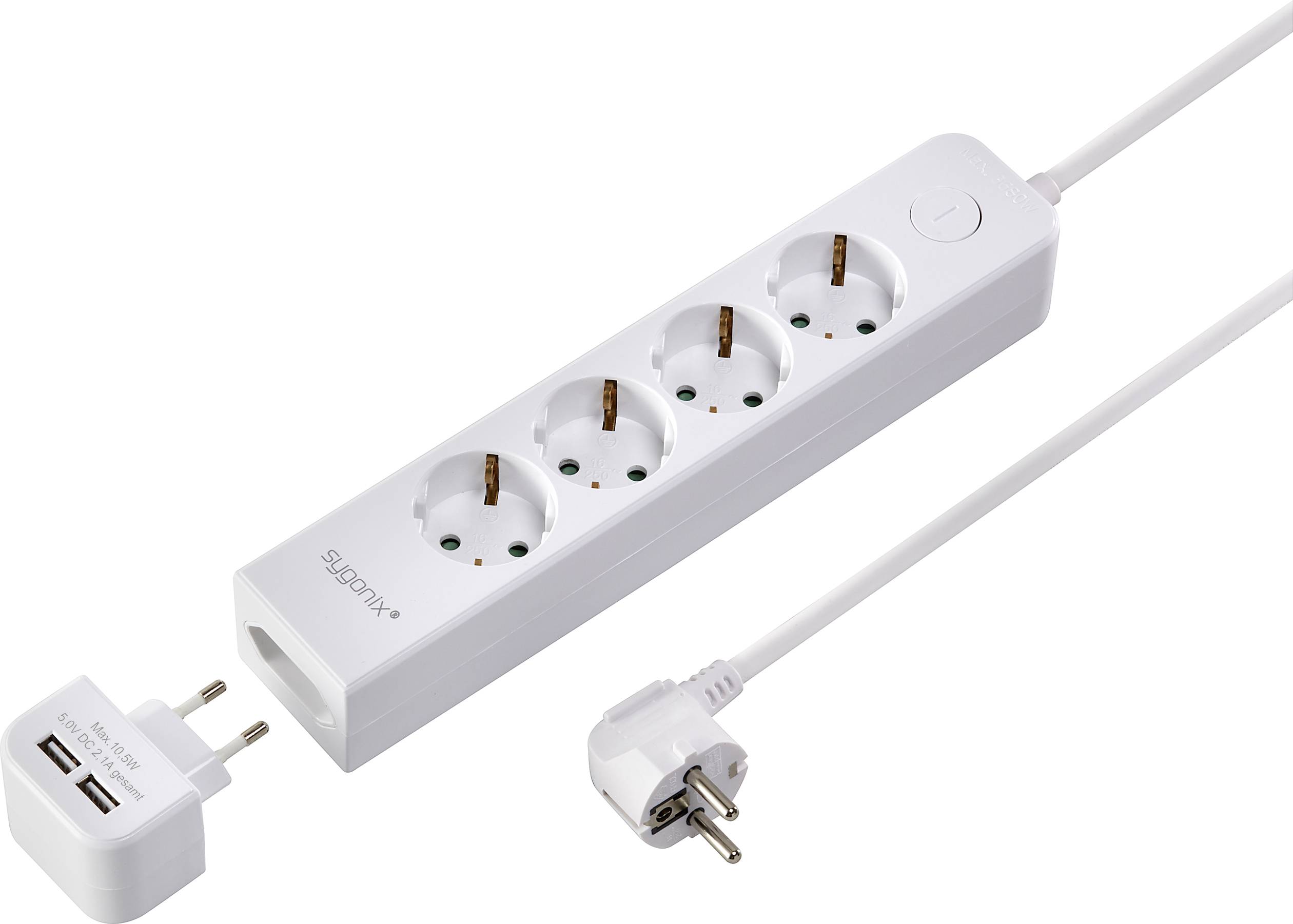 Sygonix SY-4535058 Steckdosenleiste mit Schalter Weiß Schutzkontakt 1St.