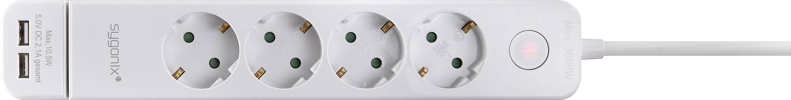 Sygonix SY-4535058 Steckdosenleiste mit Schalter Weiß Schutzkontakt 1St.