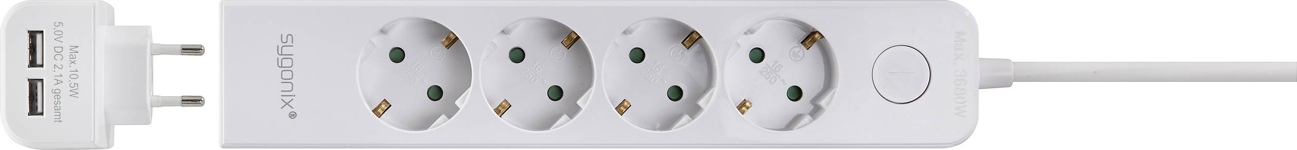 Sygonix SY-4535058 Steckdosenleiste mit Schalter Weiß Schutzkontakt 1St.