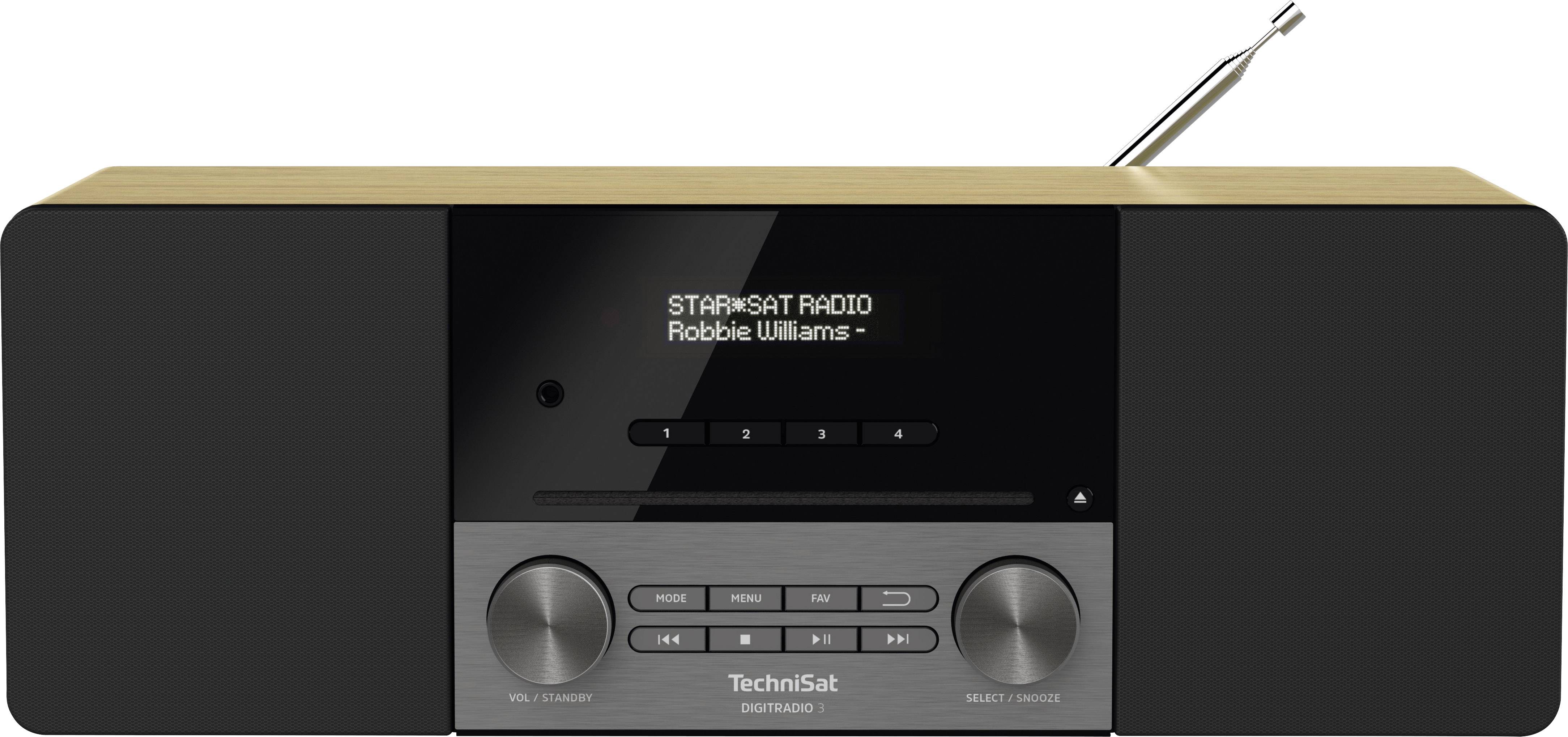 TechniSat DIGITRADIO 3 Tischradio DAB+, UKW CD, USB, Bluetooth® Inkl. Fernbedienung, Weckfunktion, Akku-Ladefunktion Eiche