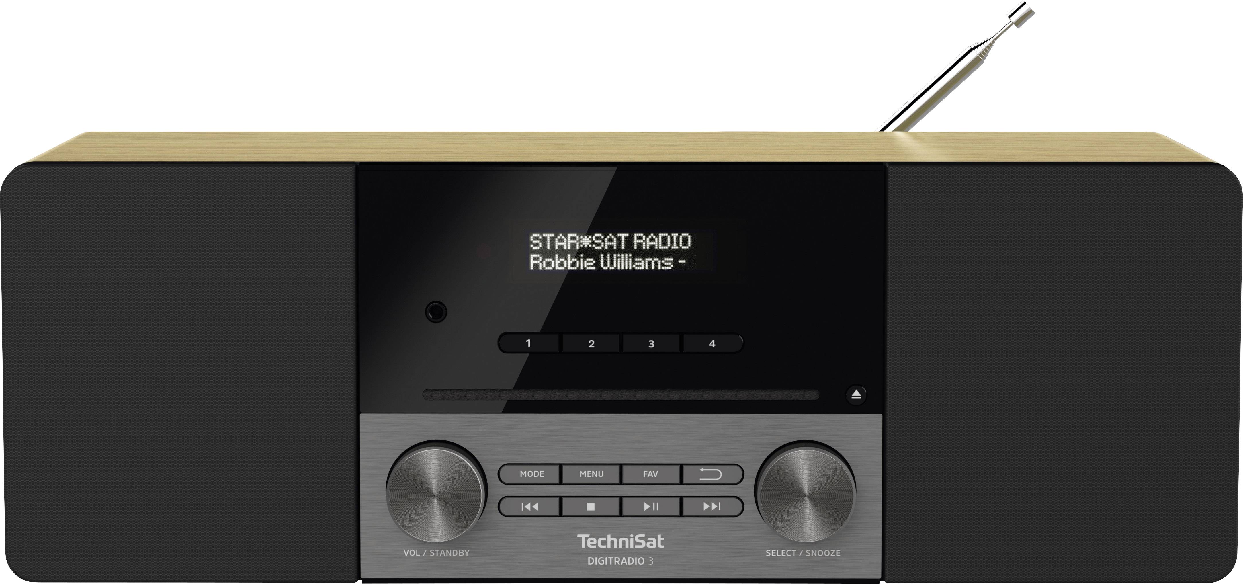 TechniSat DIGITRADIO 3 Tischradio DAB+, UKW CD, USB, Bluetooth® Inkl. Fernbedienung, Weckfunktion, Akku-Ladefunktion Nussbaum