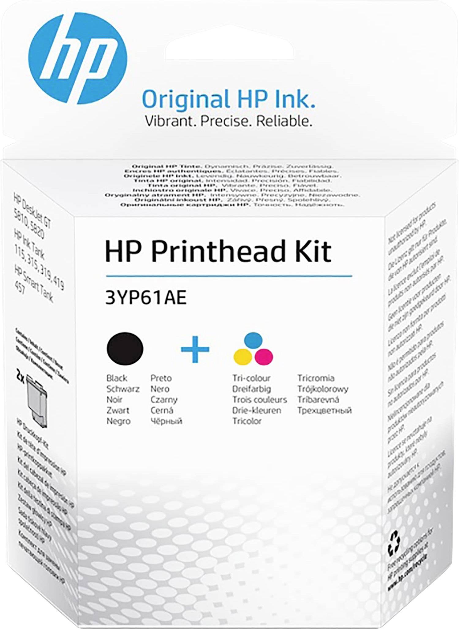 Verpackung eines 'HP Printhead Kit' mit blauer HP-Logo oben links. Aufschrift: 'Original HP Ink', 'Vibrant. Precise. Reliable.'.