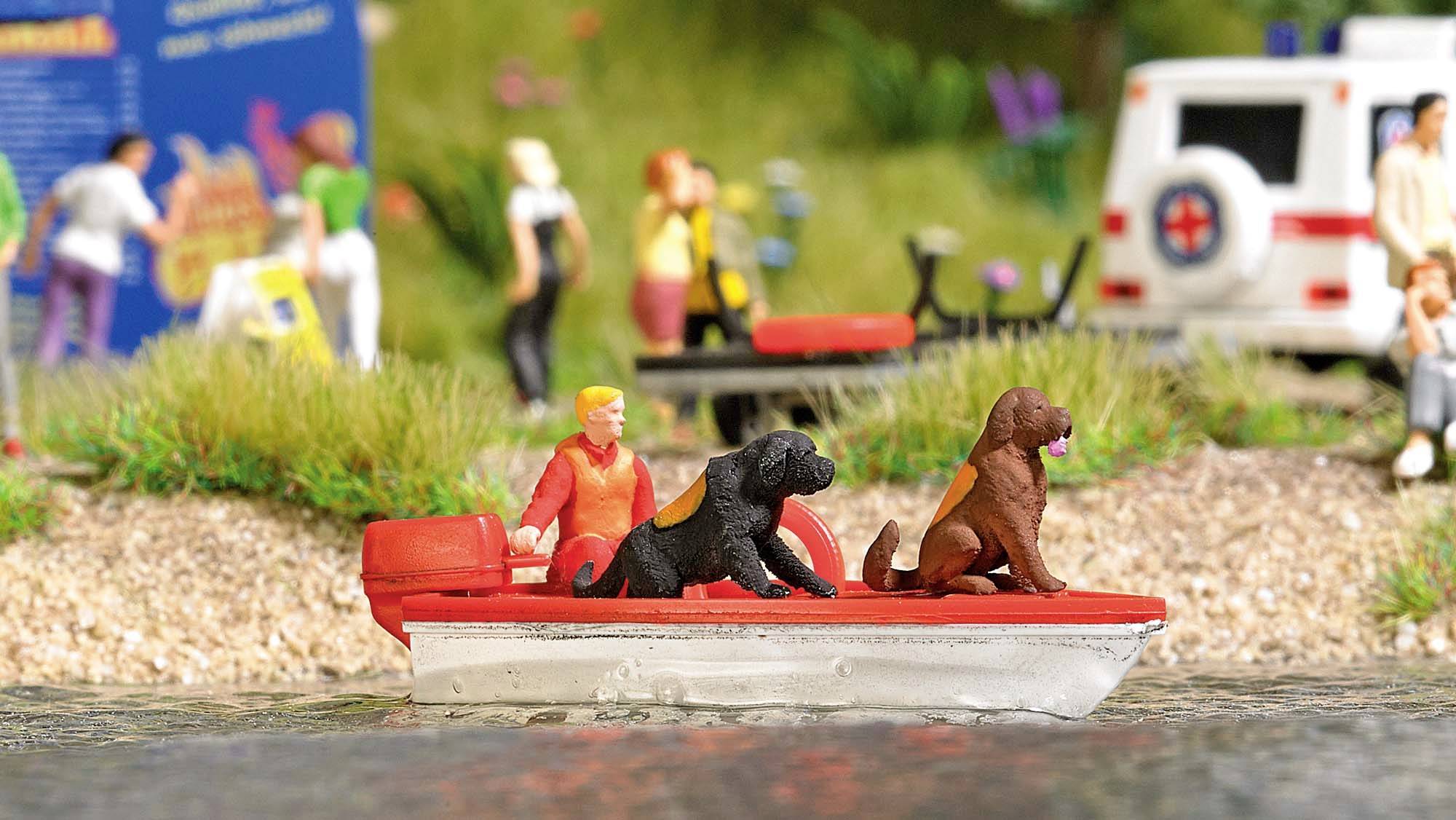 Busch 7898 H0 Motorboot mit Anhänger und Figuren