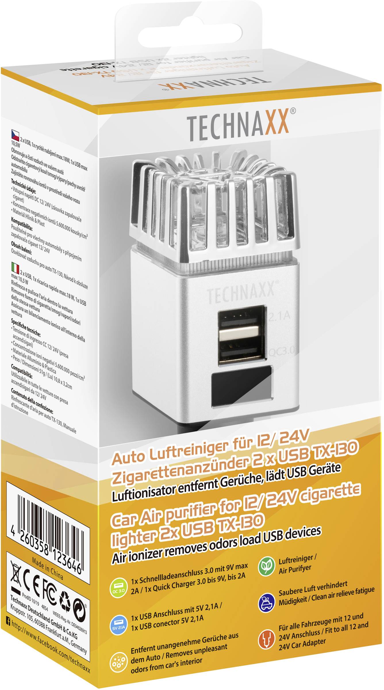 Technaxx TX-130 Ionisator 12 V, 24V