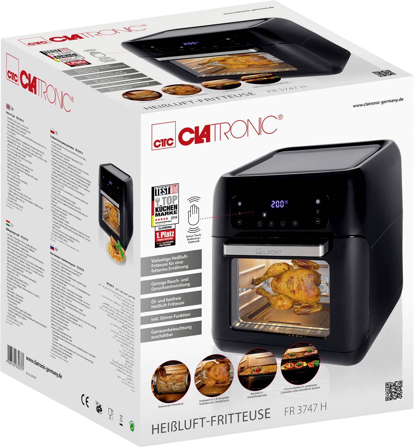 Clatronic FR3747H Fritteuse 11 l 1500 W direkter Saftauslauf