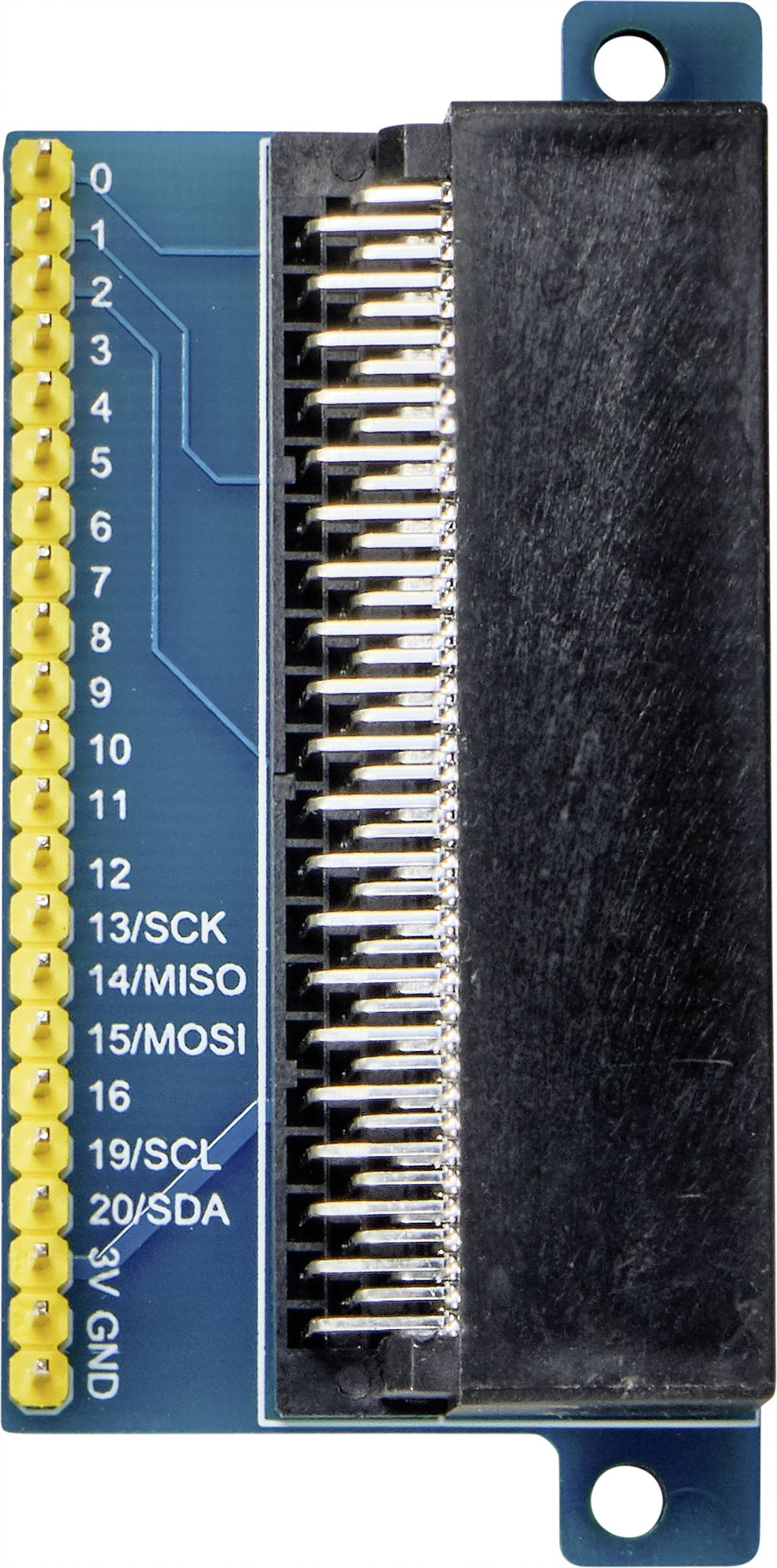 Ein Raspberry Pi GPIO-Erweiterungskabel mit 40 Pins, nummeriert von 1 bis 20 auf der einen Seite, verbunden mit einem schwarzen Stecker.