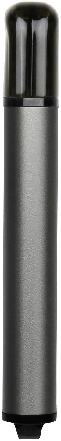 Ein metallischer zylindrischer Behälter mit schwarzem Deckel, möglicherweise ein Stift oder ein ähnliches Schreibgerät.
