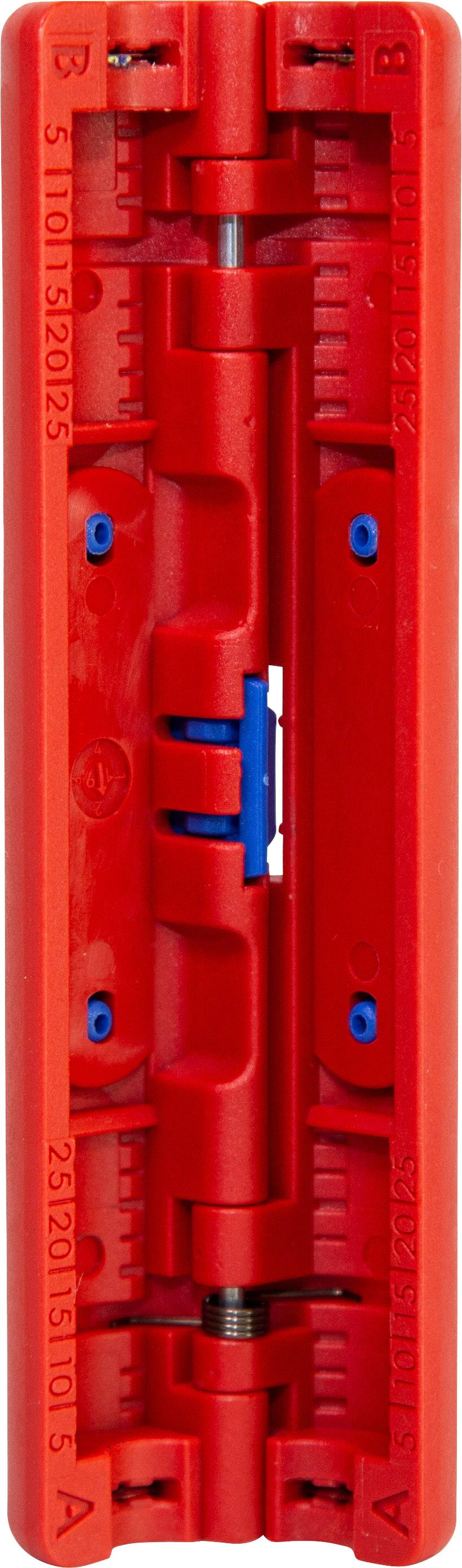 Rote elektrische Sicherung mit blauen und weißen Details in der Mitte. Textmarkierungen an den Seiten mit technischen Spezifikationen.