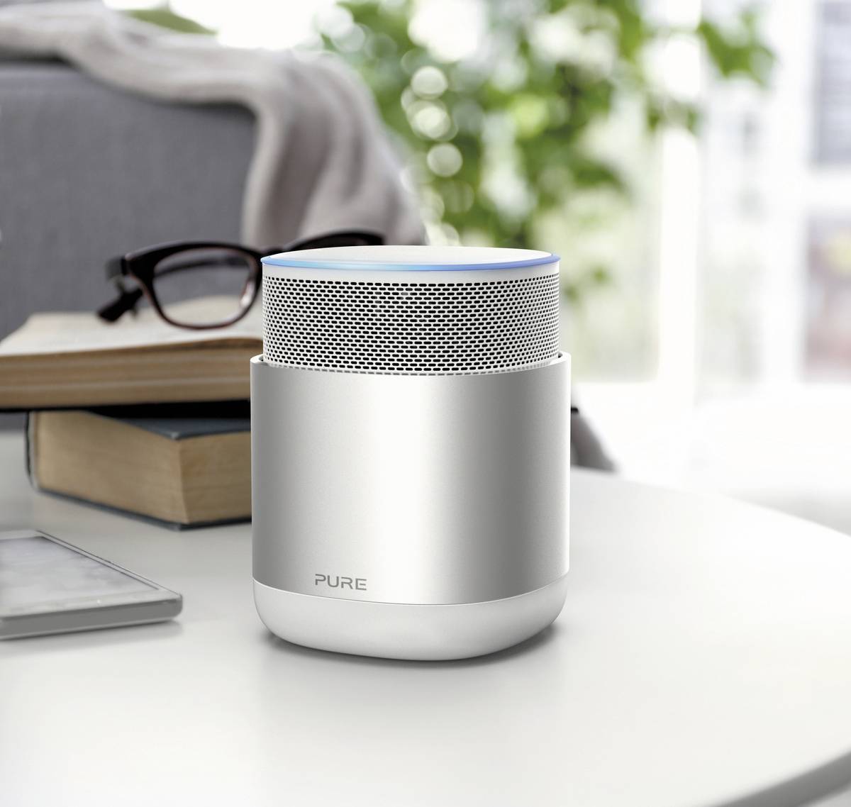 Pure DiscovR Sprachgesteuerter Lautsprecher Silber, Weiß