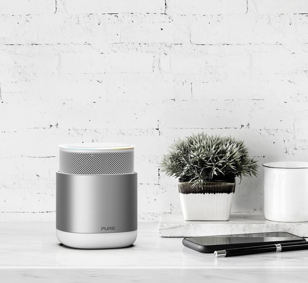 Pure DiscovR Sprachgesteuerter Lautsprecher Silber, Weiß
