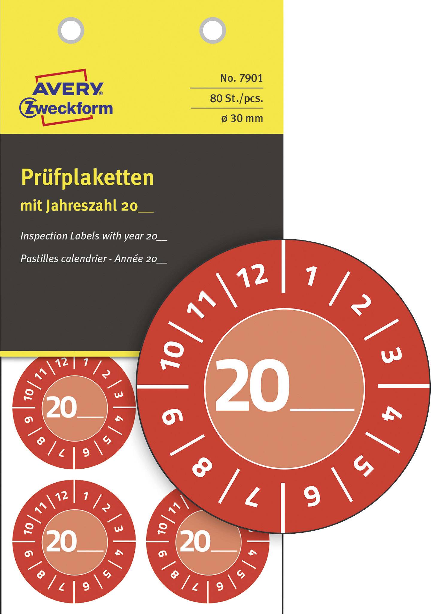 Avery-Zweckform 7901 Prüfplakette 20XX Rot (Ø) 30mm 30mm 80St.