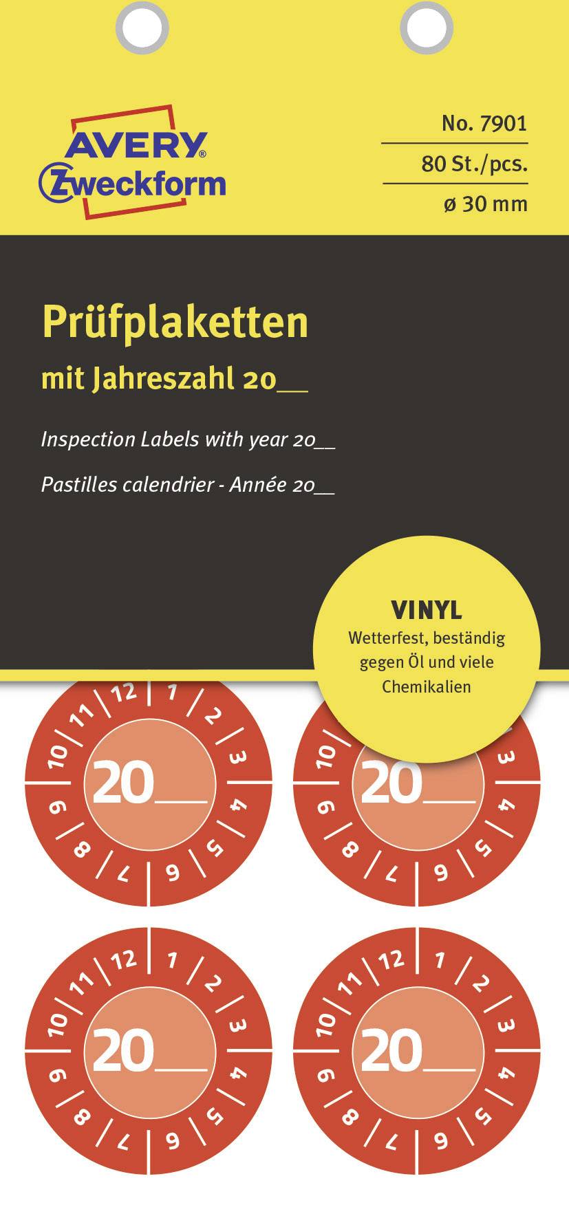 Avery-Zweckform 7901 Prüfplakette 20XX Rot (Ø) 30mm 30mm 80St.