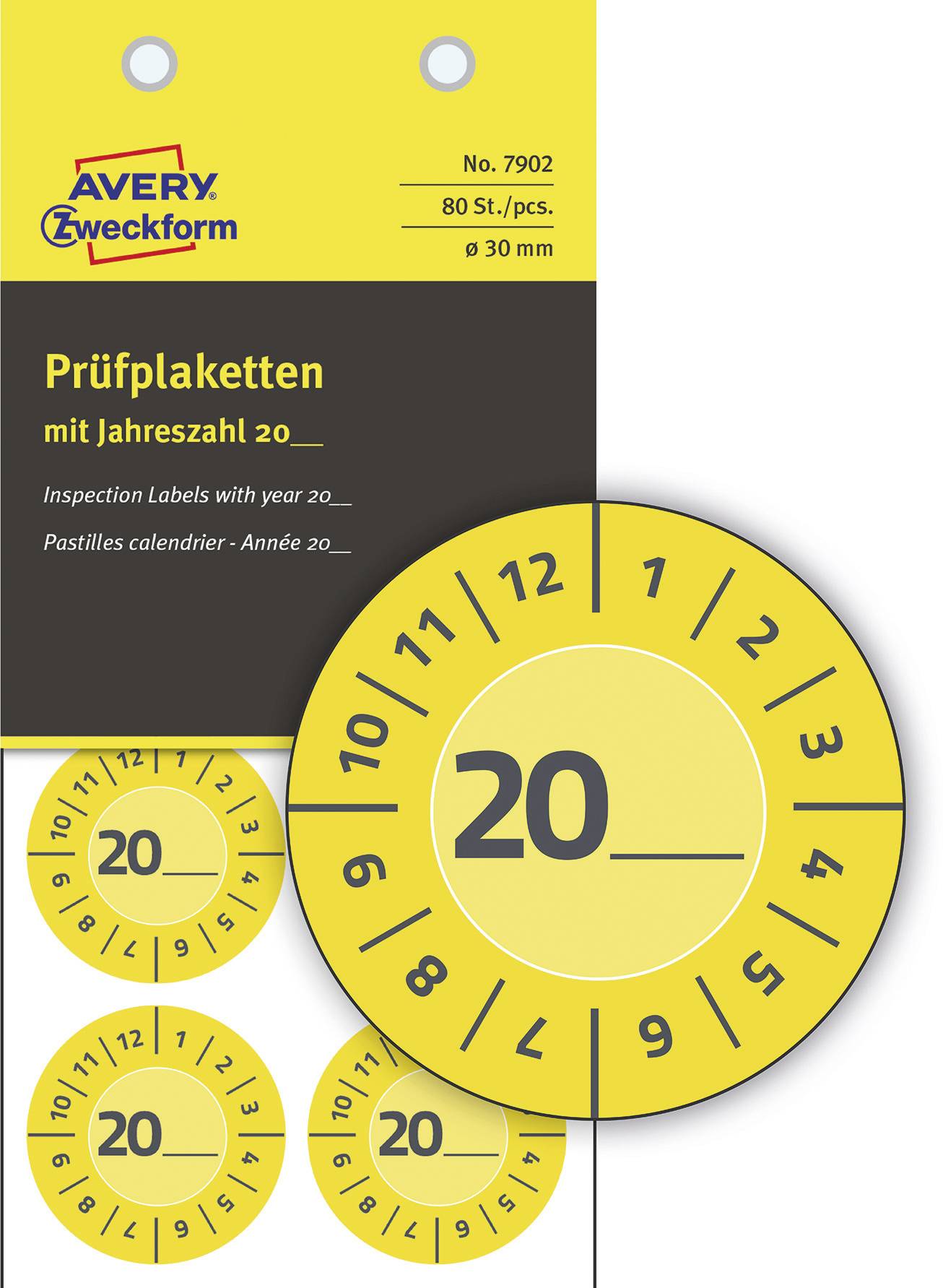 Avery-Zweckform 7902 Prüfplakette 20XX Gelb (Ø) 30mm 30mm 80St.