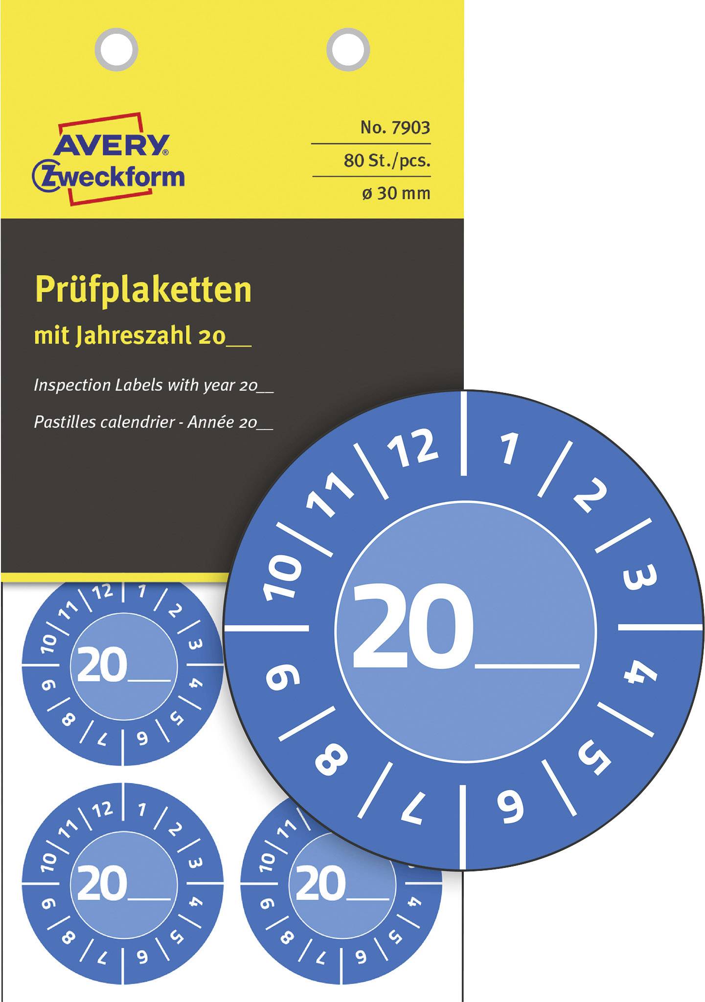 Avery-Zweckform 7903 Prüfplakette 20XX Blau (Ø) 30mm 30mm 80St.