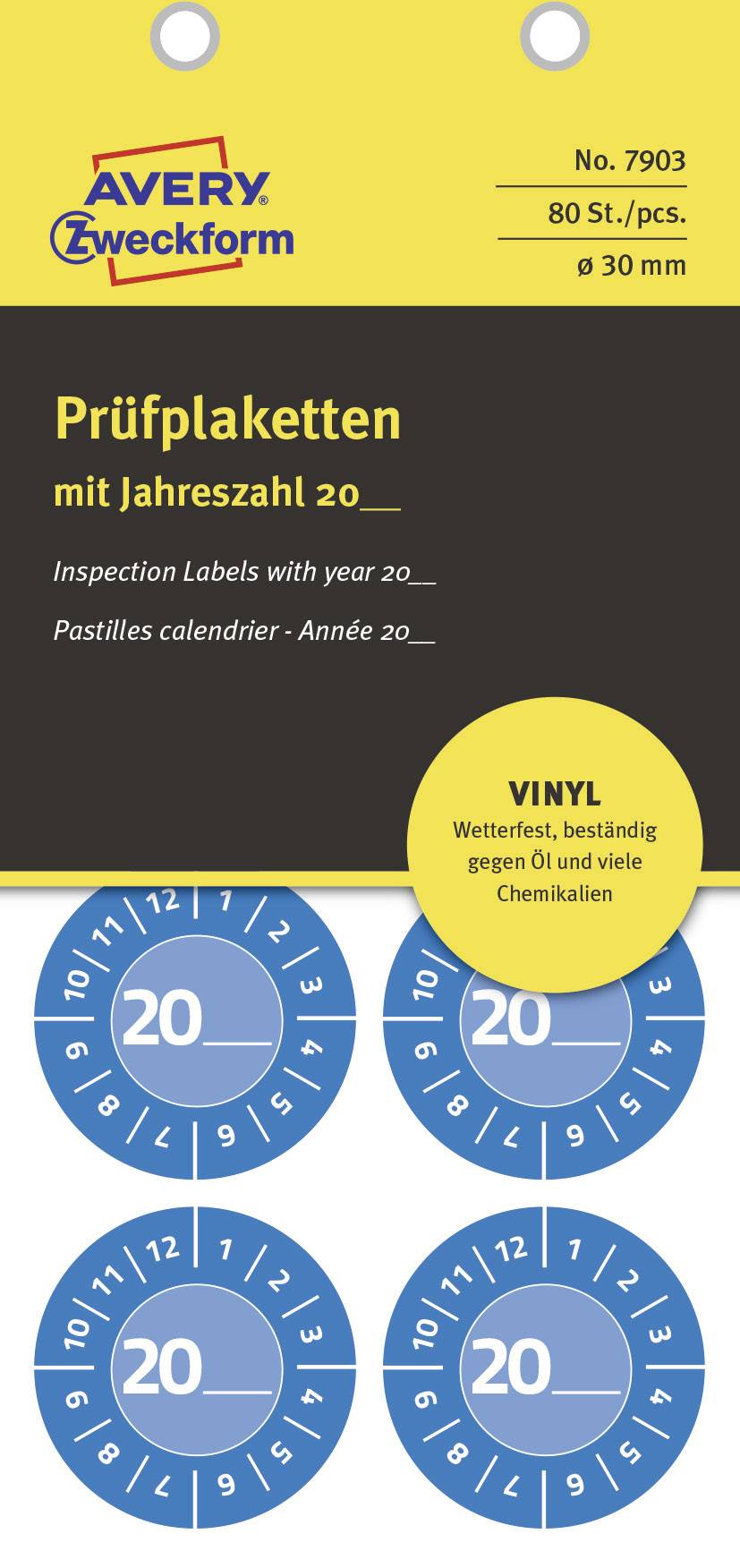 Avery-Zweckform 7903 Prüfplakette 20XX Blau (Ø) 30mm 30mm 80St.