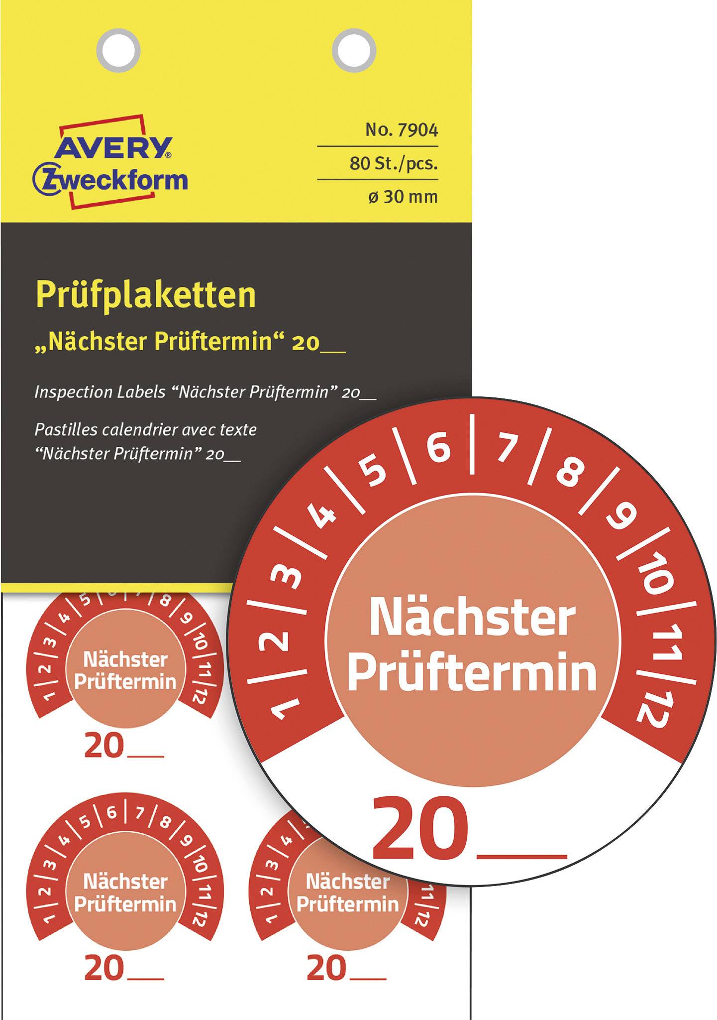 Avery-Zweckform 7904 Prüfplakette 20XX Rot (Ø) 30mm 30mm 80St.