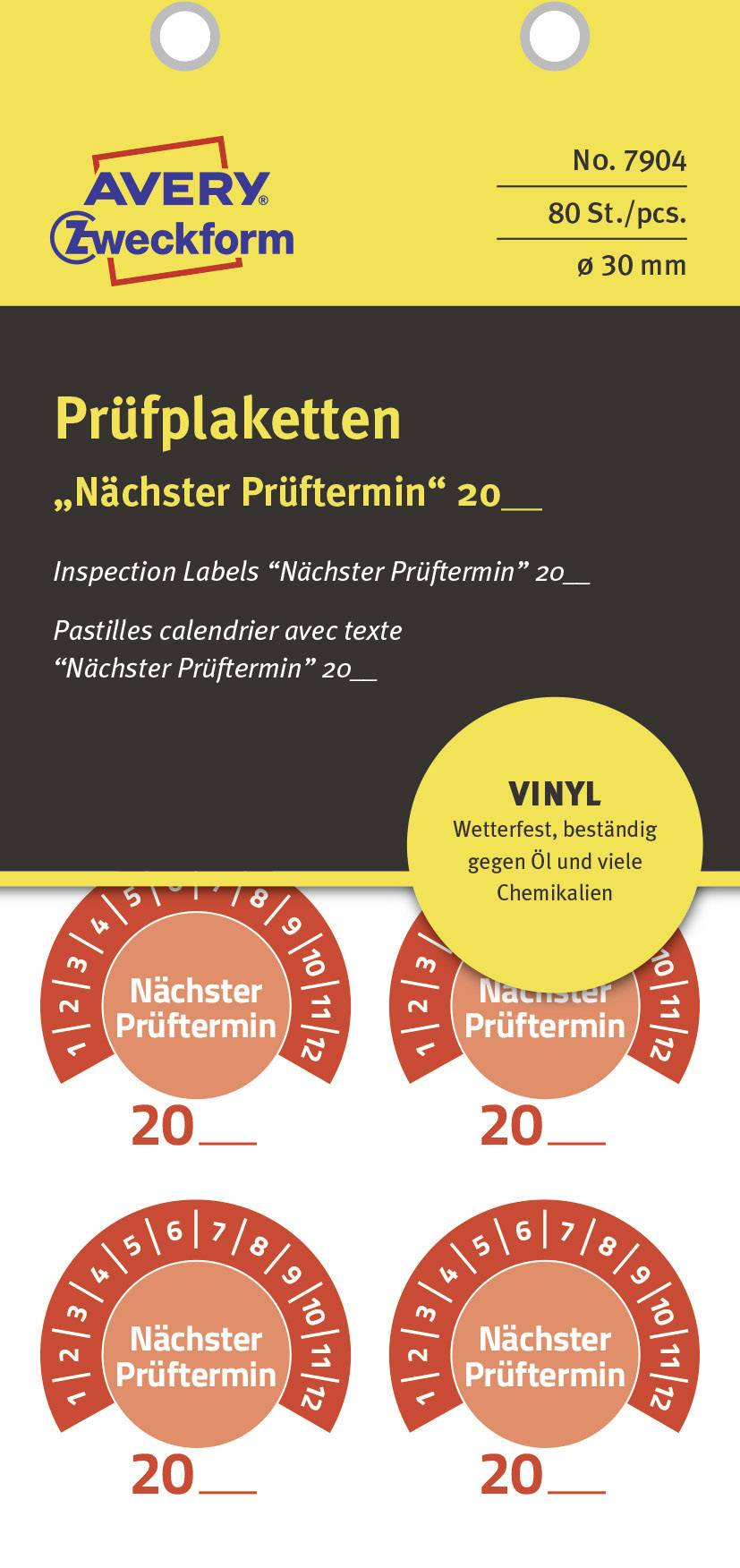 Avery-Zweckform 7904 Prüfplakette 20XX Rot (Ø) 30mm 30mm 80St.