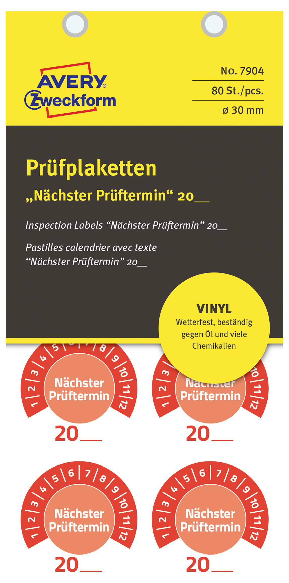 Avery Zweckform Inspektionsetiketten, Nr. 7904, 80 selbstklebende Vinylaufkleber, 30 mm, für „Nächster Prüftermin