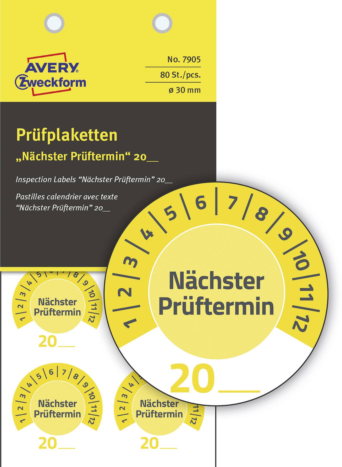 Avery-Zweckform 7905 Prüfplakette 20XX Gelb (Ø) 30mm 30mm 80St.