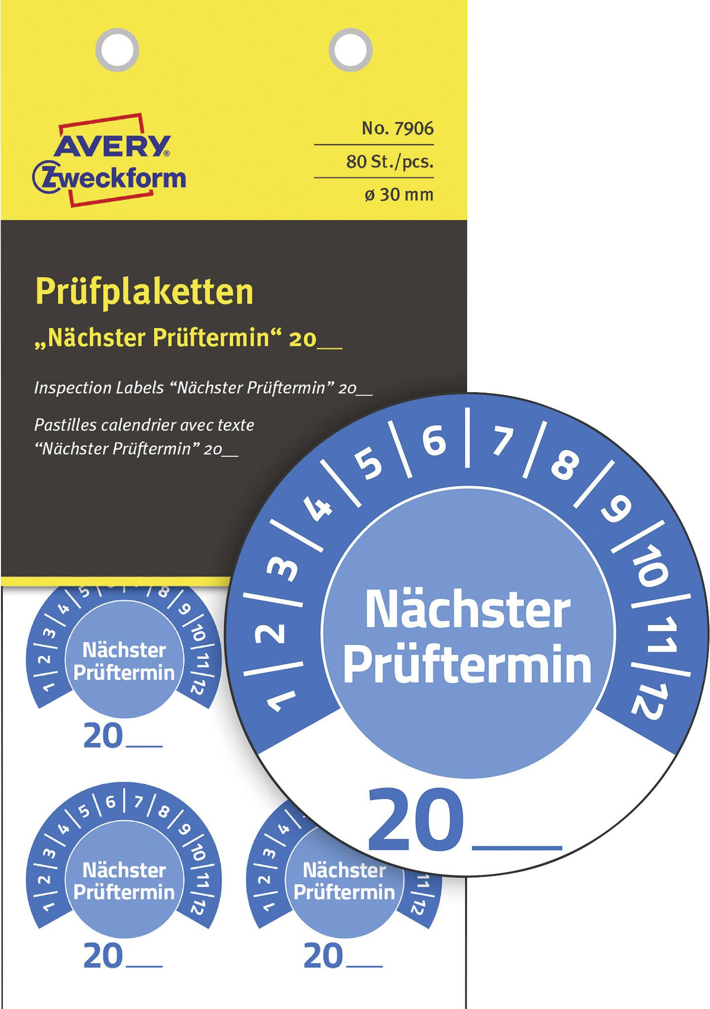 Avery-Zweckform 7906 Prüfplakette 20XX Blau (Ø) 30mm 30mm 80St.