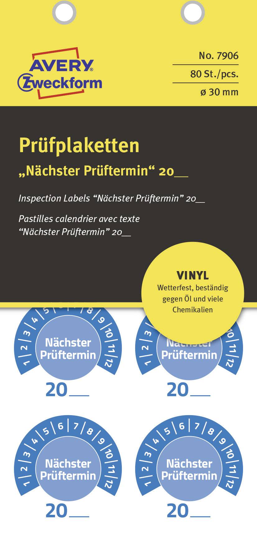 Avery-Zweckform 7906 Prüfplakette 20XX Blau (Ø) 30mm 30mm 80St.