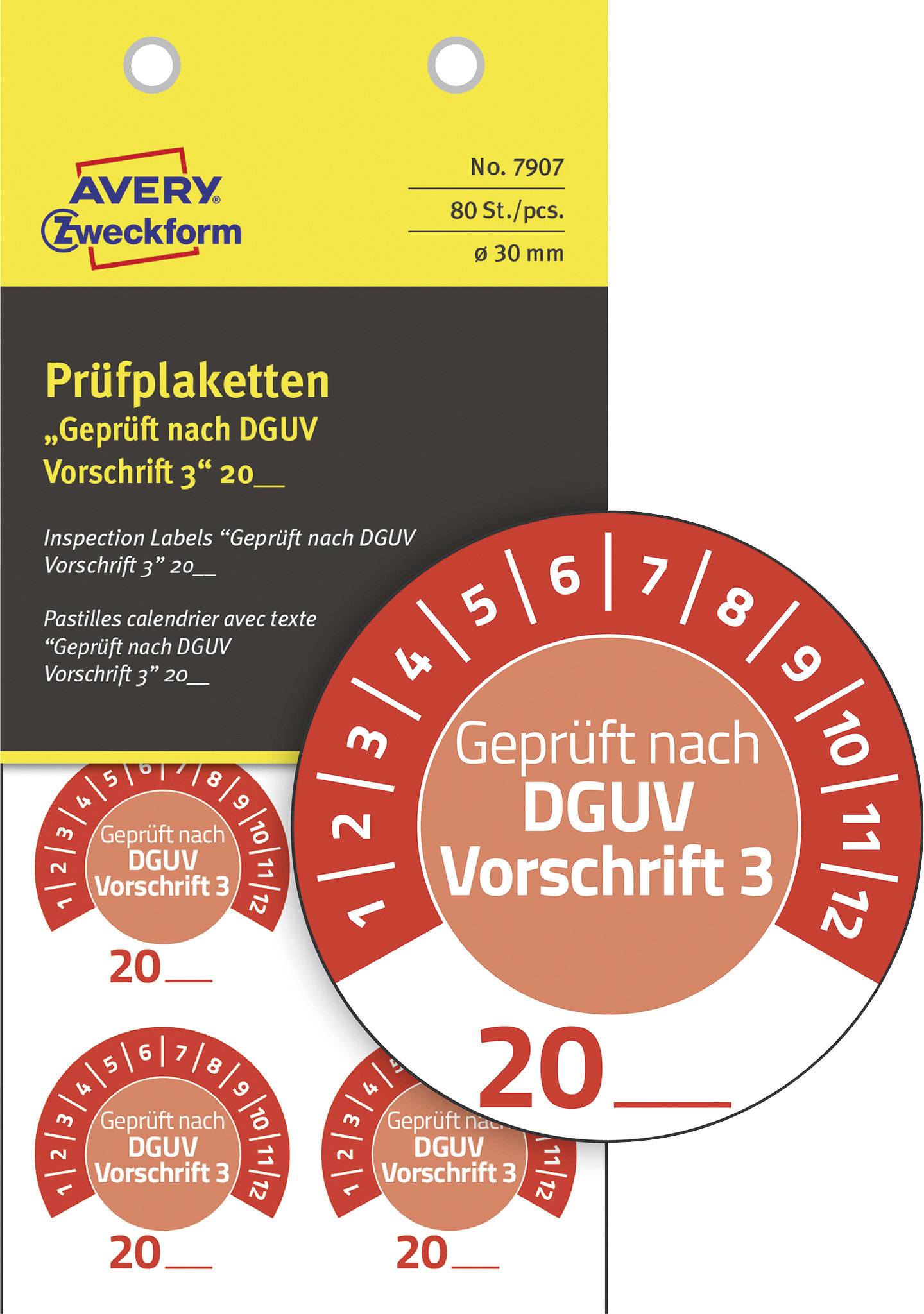 Avery-Zweckform 7907 Prüfplakette 20XX Rot (Ø) 30mm 30mm 80St.