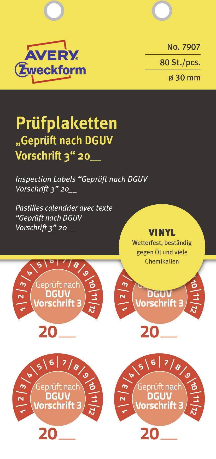 Avery-Zweckform 7907 Prüfplakette 20XX Rot (Ø) 30mm 30mm 80St.