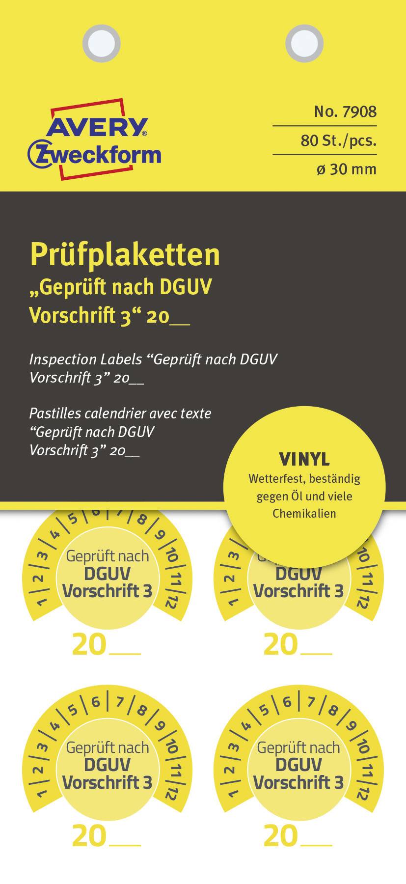 Avery-Zweckform 7908 Prüfplakette 20XX Gelb (Ø) 30mm 30mm 80St.