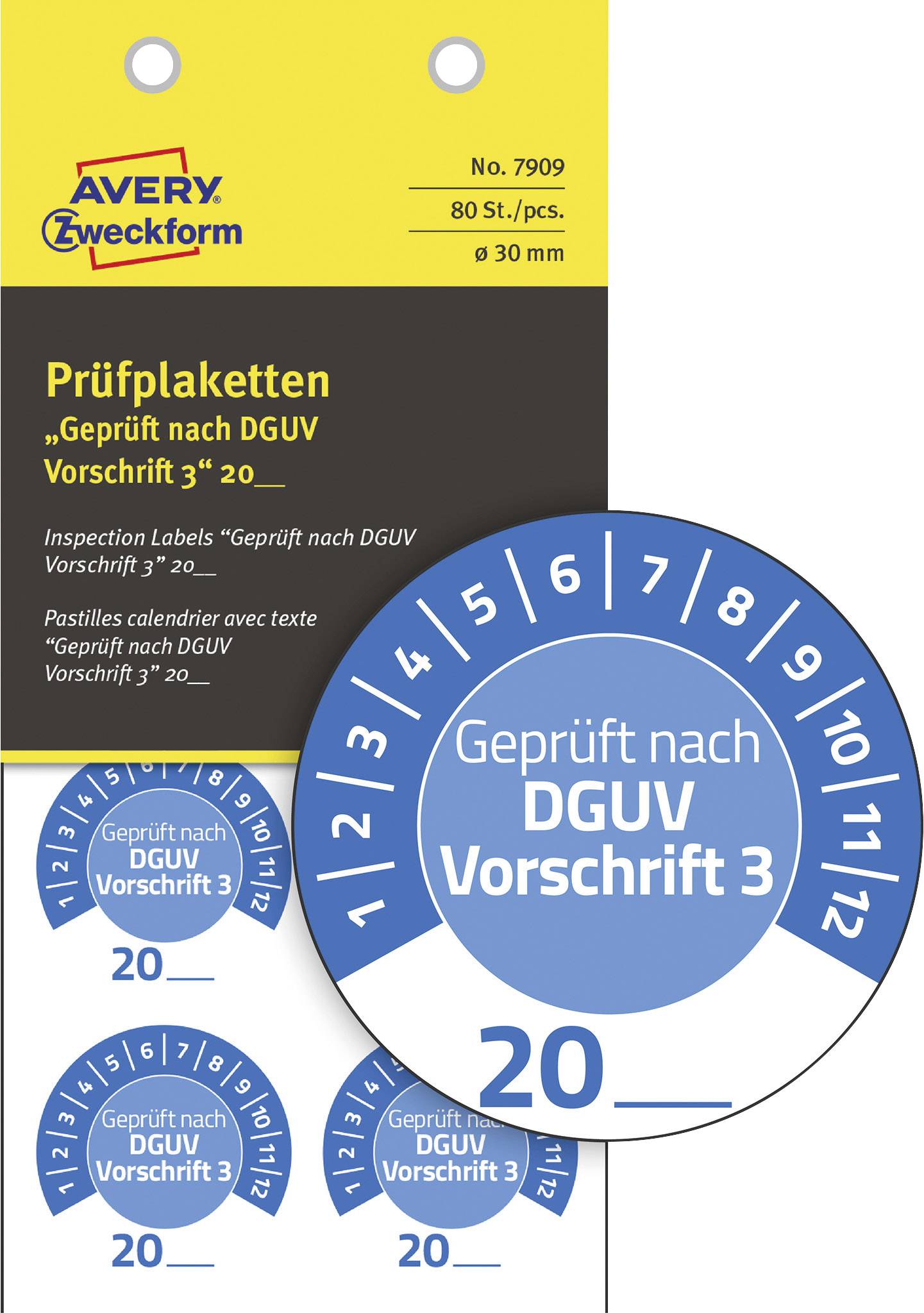 Avery-Zweckform 7909 Prüfplakette 20XX Blau (Ø) 30mm 30mm 80St.