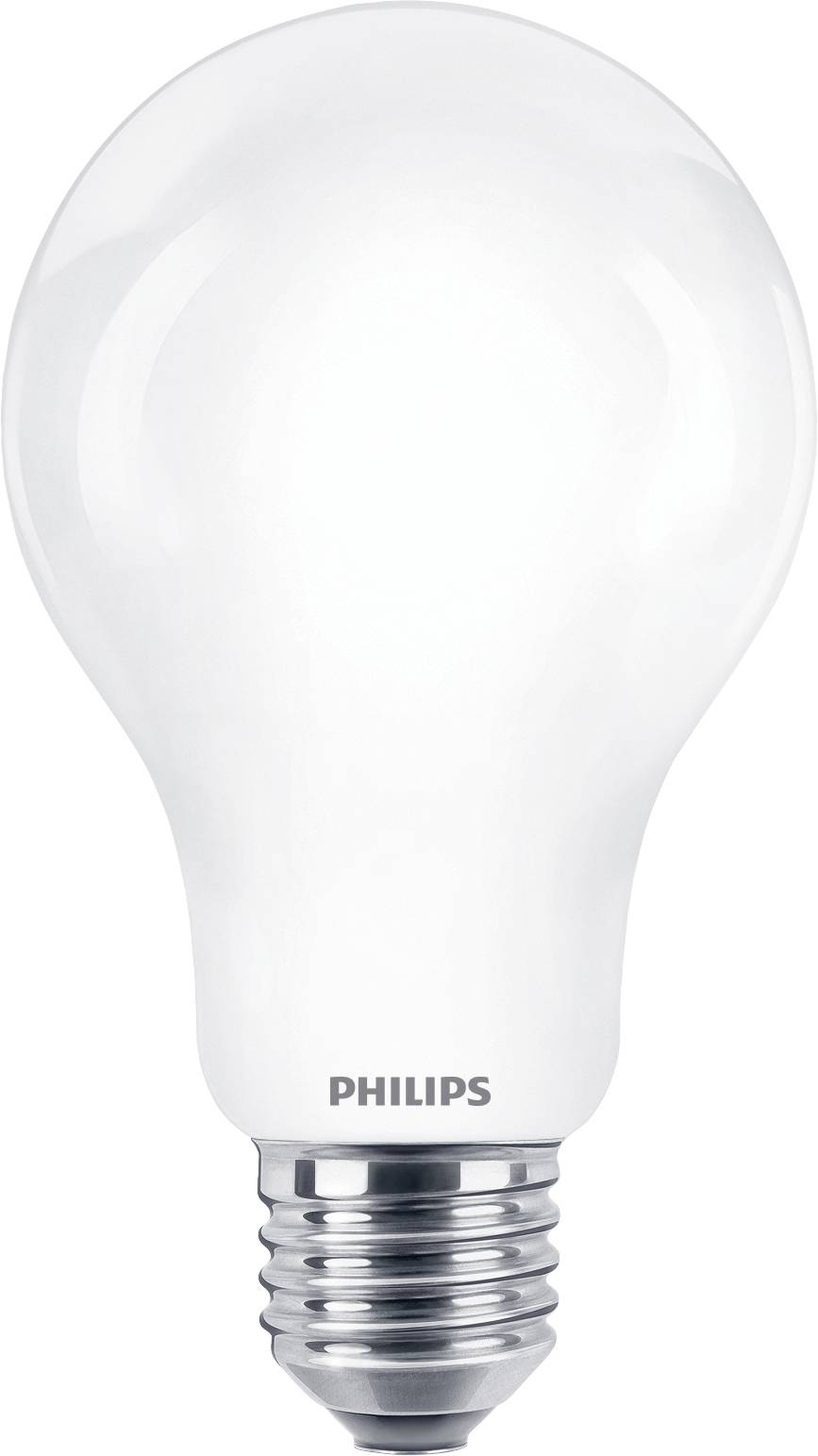 Energiesparende LED-Glühbirne von Philips in Standardform mit silberner Fassung.