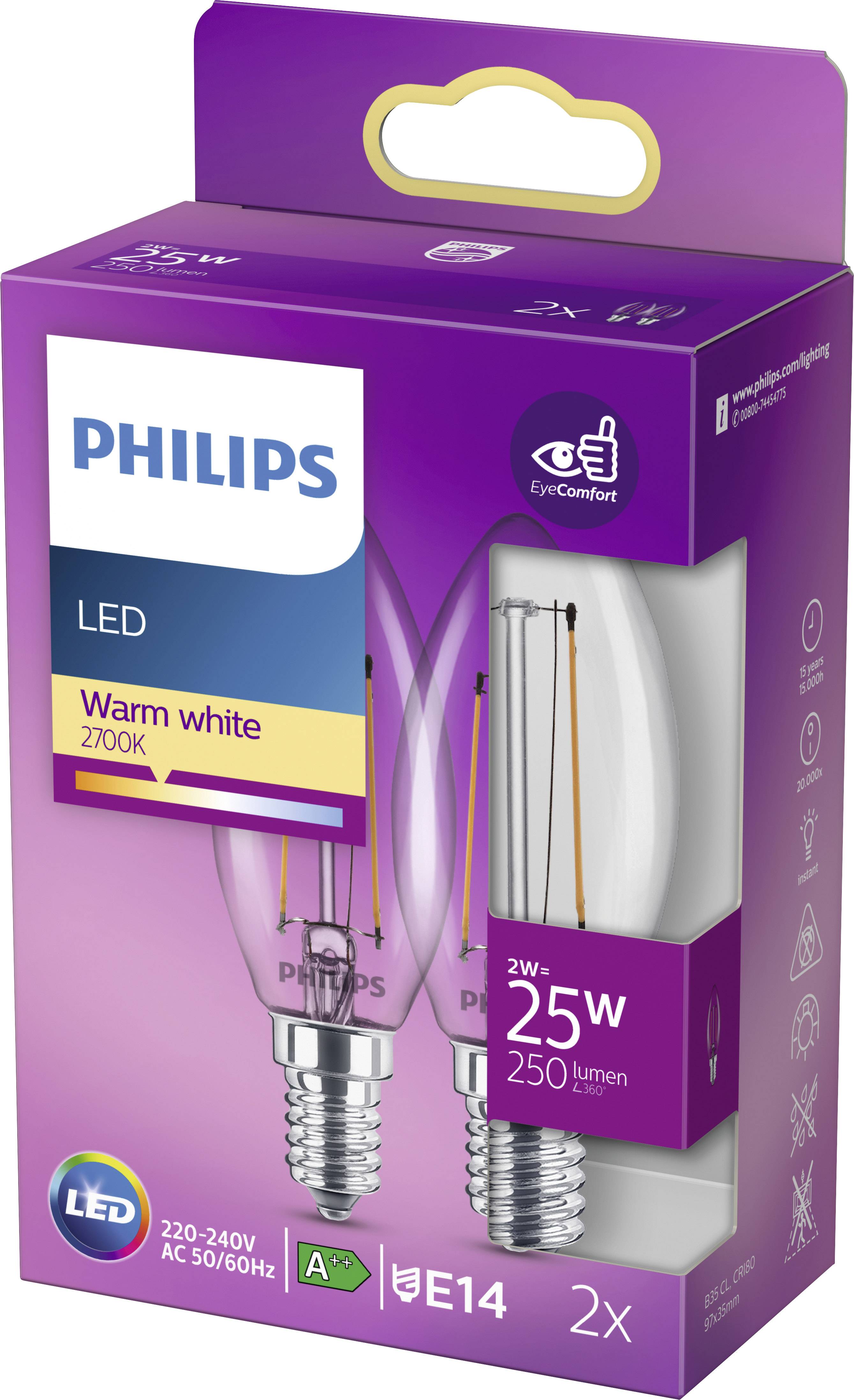 Philips LED 78205400 LED EEK E (A - G) E14 Kerzenform 2 W = 25 W Warmweiß (Ø x L) 3.5 cm x 9.7 cm 2 St.