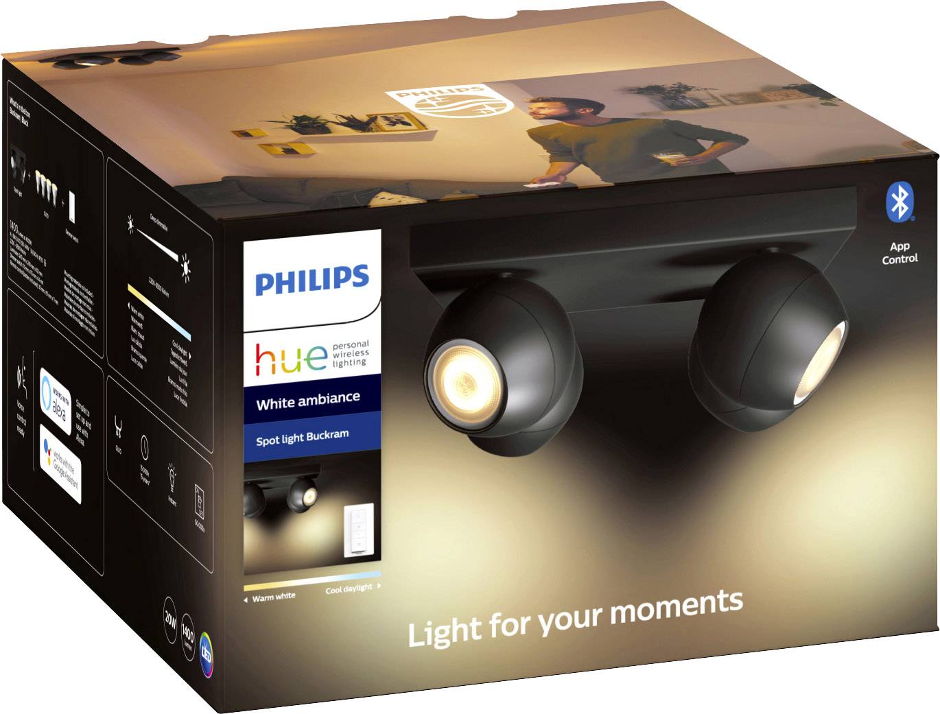 Philips Lighting Hue LED Decken- und Wandleuchte 5047430P6 Buckram GU10 20W Warmweiß, Neutralweiß, Tageslichtweiß