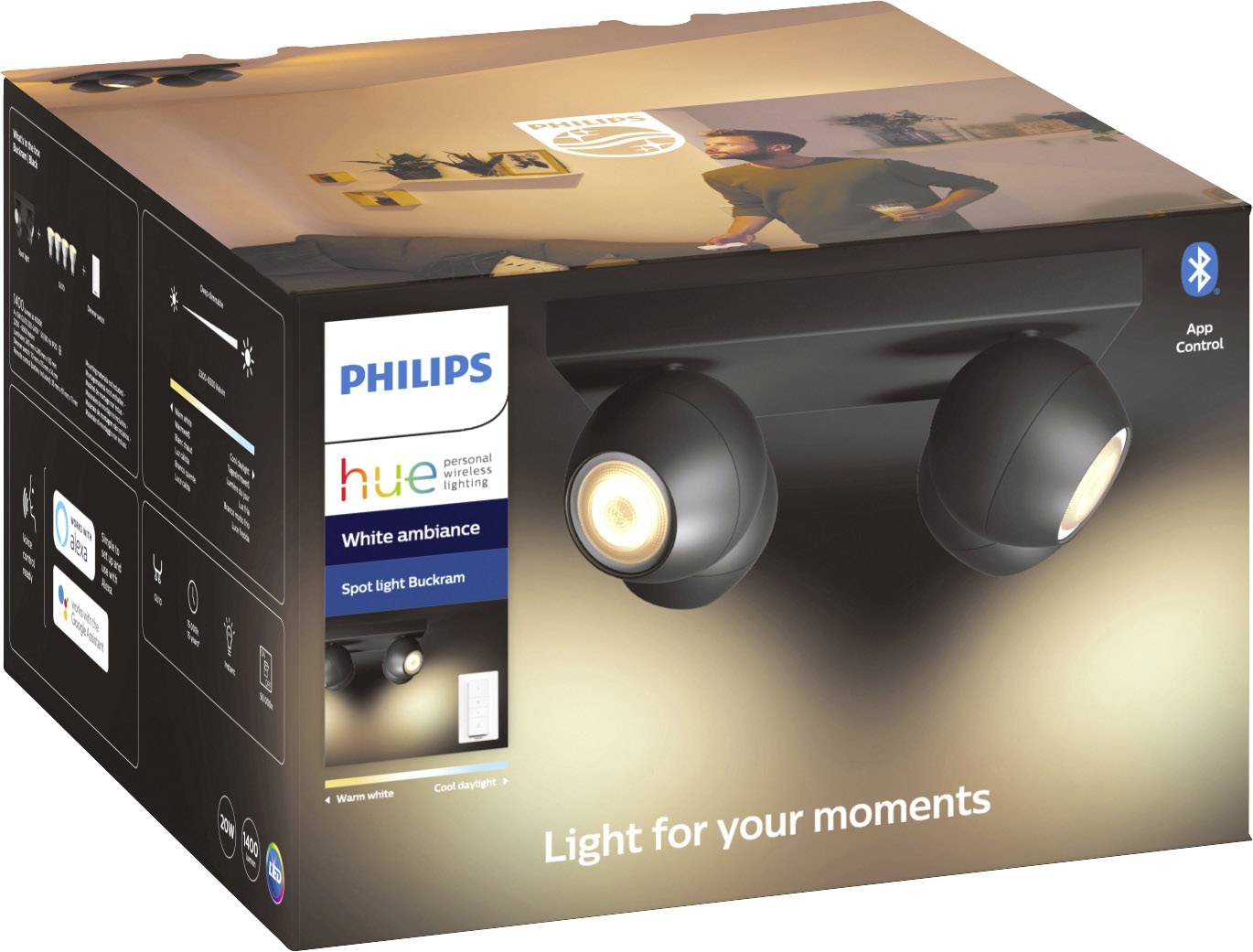 Philips Lighting Hue LED Decken- und Wandleuchte 5047430P6 Buckram GU10 20W Warmweiß, Neutralweiß, Tageslichtweiß