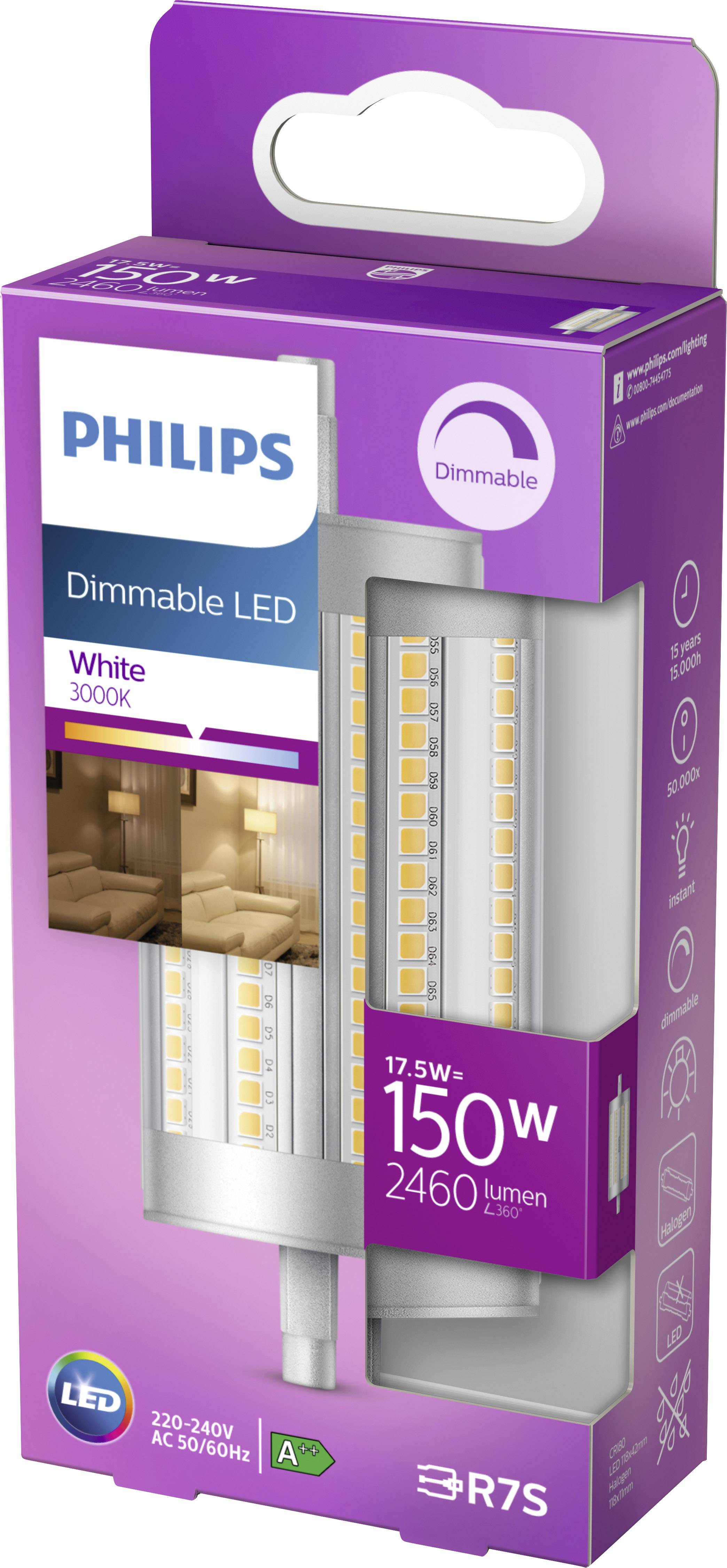 Philips LED 77401100 LED EEK D (A - G) Stabform 17.5W = 150W Warmweiß (Ø x L) 4.2cm x 11.8cm dimmbar 1St.