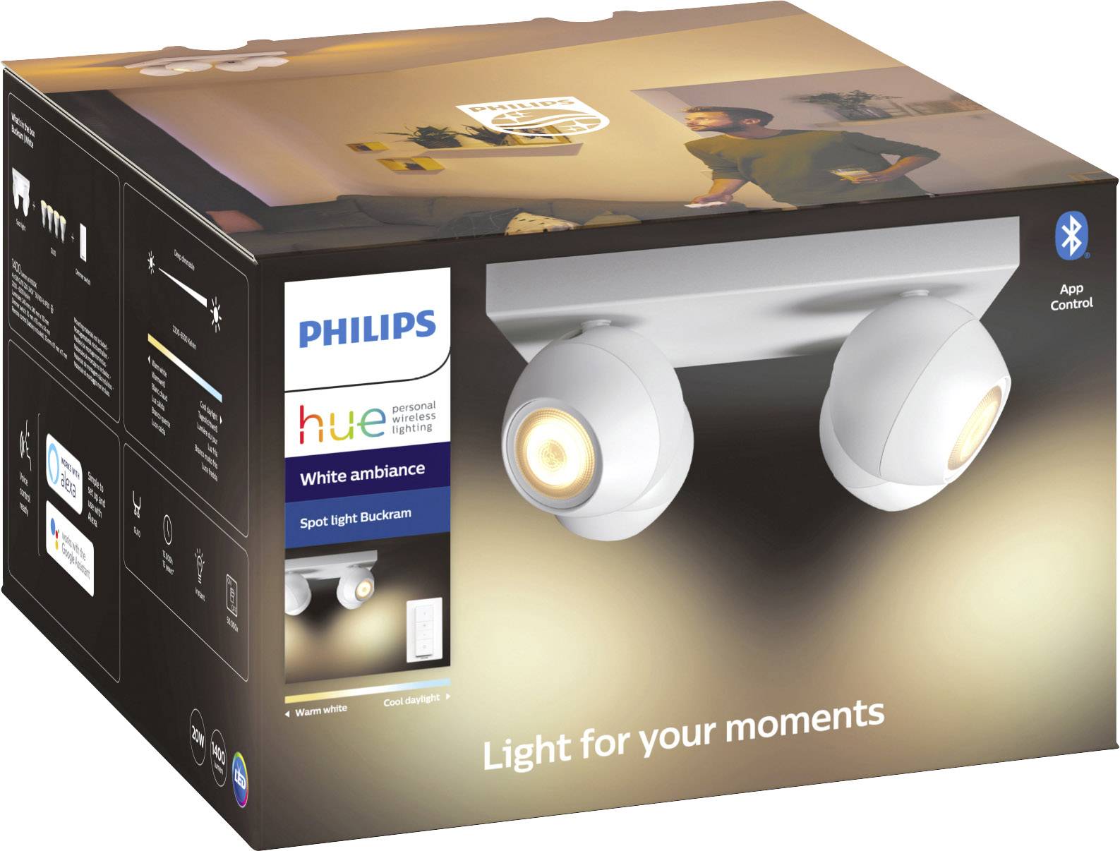 Philips Lighting Hue LED Decken- und Wandleuchte 5047431P6 Buckram GU10 20 W Warmweiß, Neutralweiß, Tageslichtweiß