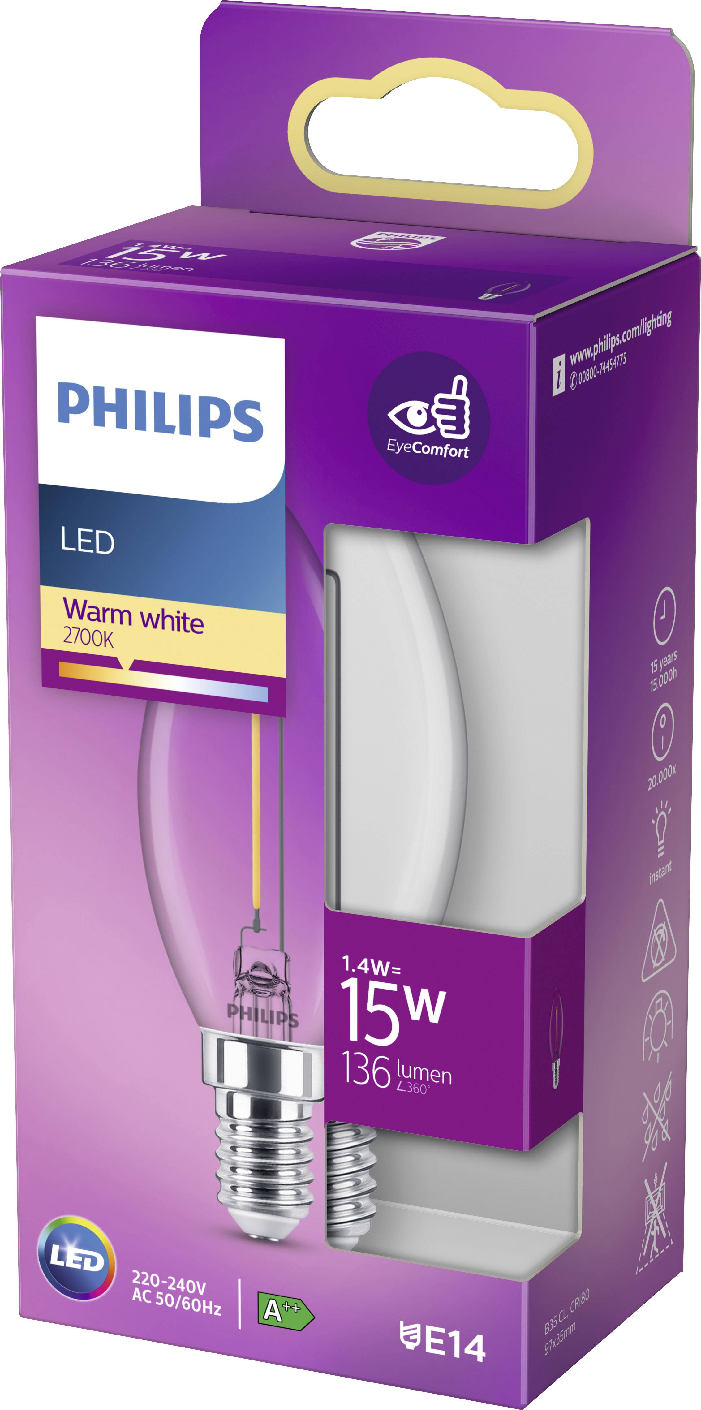 Philips LED 76421000 LED EEK F (A - G) E14 Kerzenform 1.4 W = 15 W Warmweiß (Ø x L) 3.5 cm x 9.7 cm 1 St.