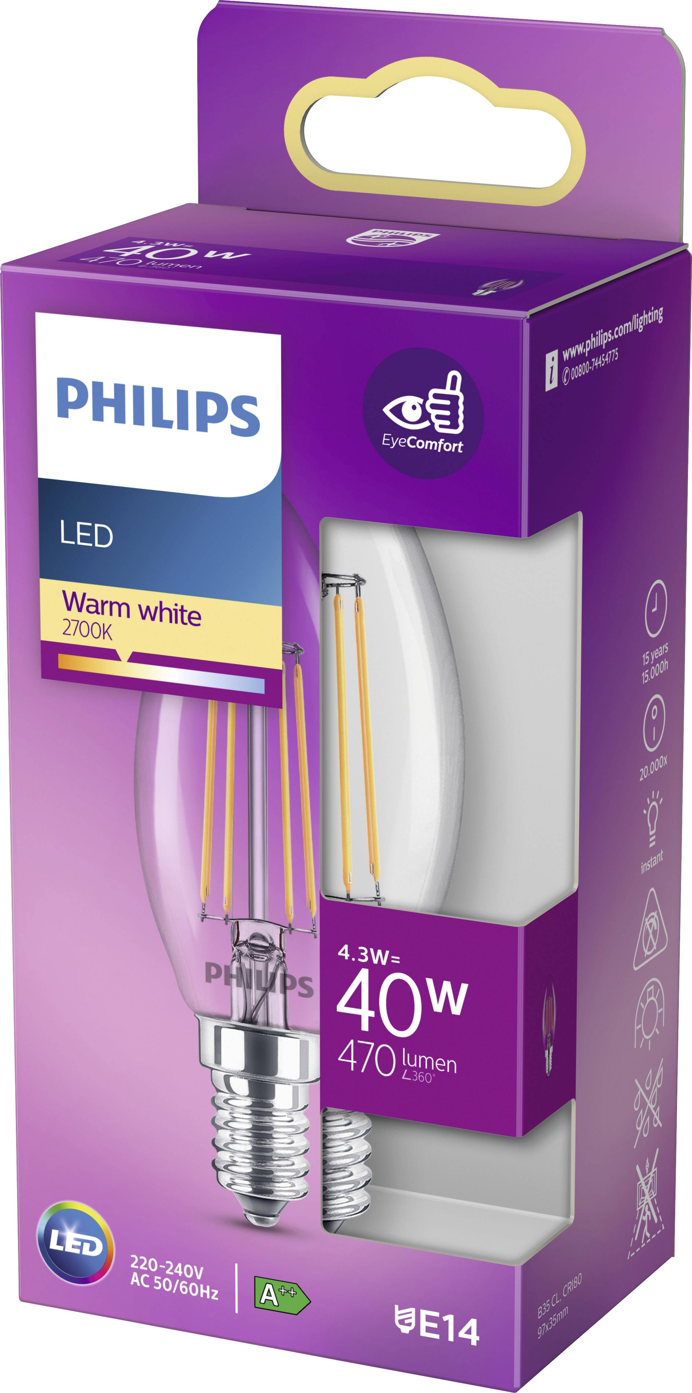 Philips LED 76307700 LED EEK F (A - G) E14 Kerzenform 4.3W = 40W Warmweiß (Ø x L) 3.5cm x 9.7cm 1St.
