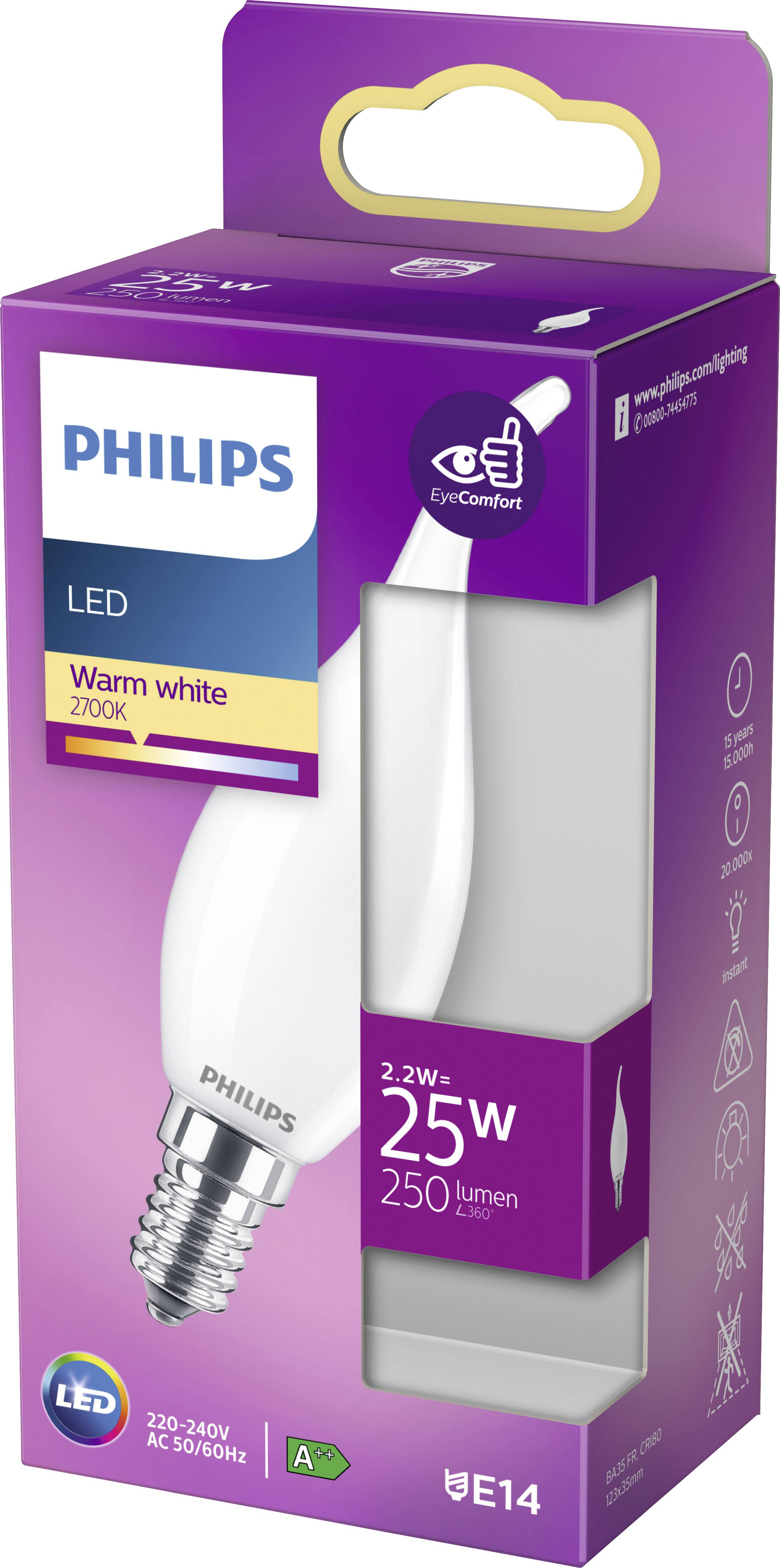 Philips LED 76293300 LED EEK E (A - G) E14 Kerzenform 2.2W = 25W Warmweiß (Ø x L) 3.5cm x 12.3cm 1St.