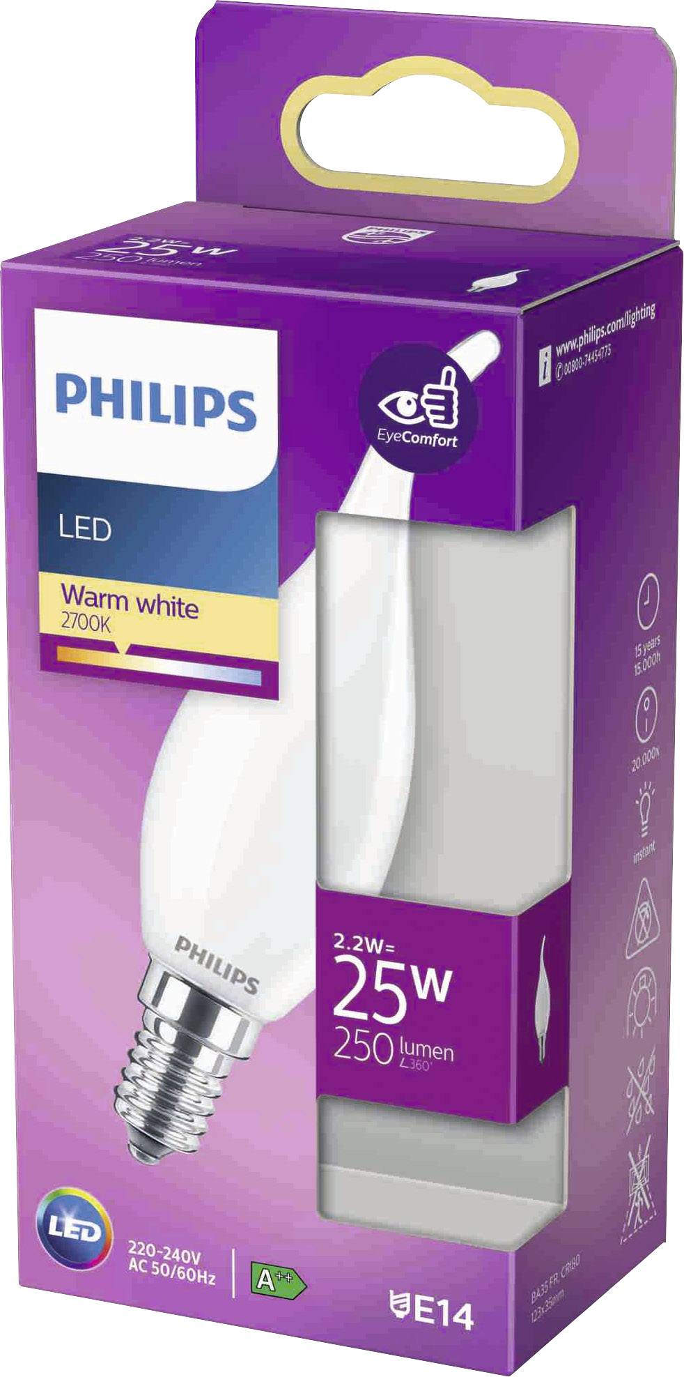 Philips LED 76293300 LED EEK E (A - G) E14 Kerzenform 2.2W = 25W Warmweiß (Ø x L) 3.5cm x 12.3cm 1St.